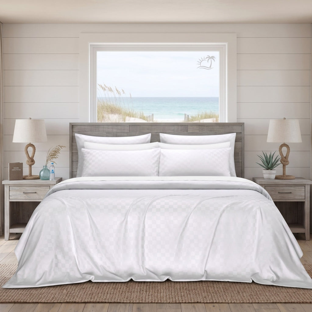 White Jacquard Bedspread Set | Luxury Woven Coverlet with 2 Pillowcases