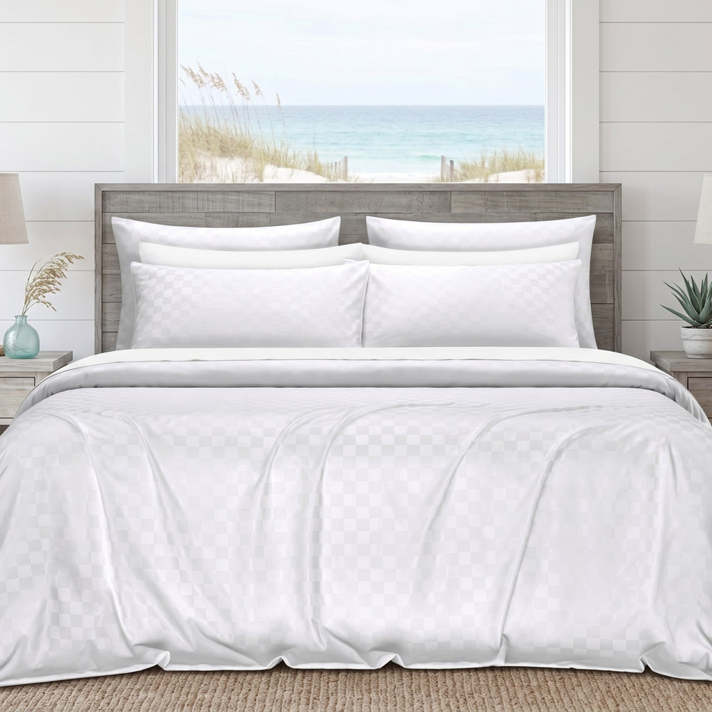 White Jacquard Bedspread Set | Luxury Woven Coverlet with 2 Pillowcases