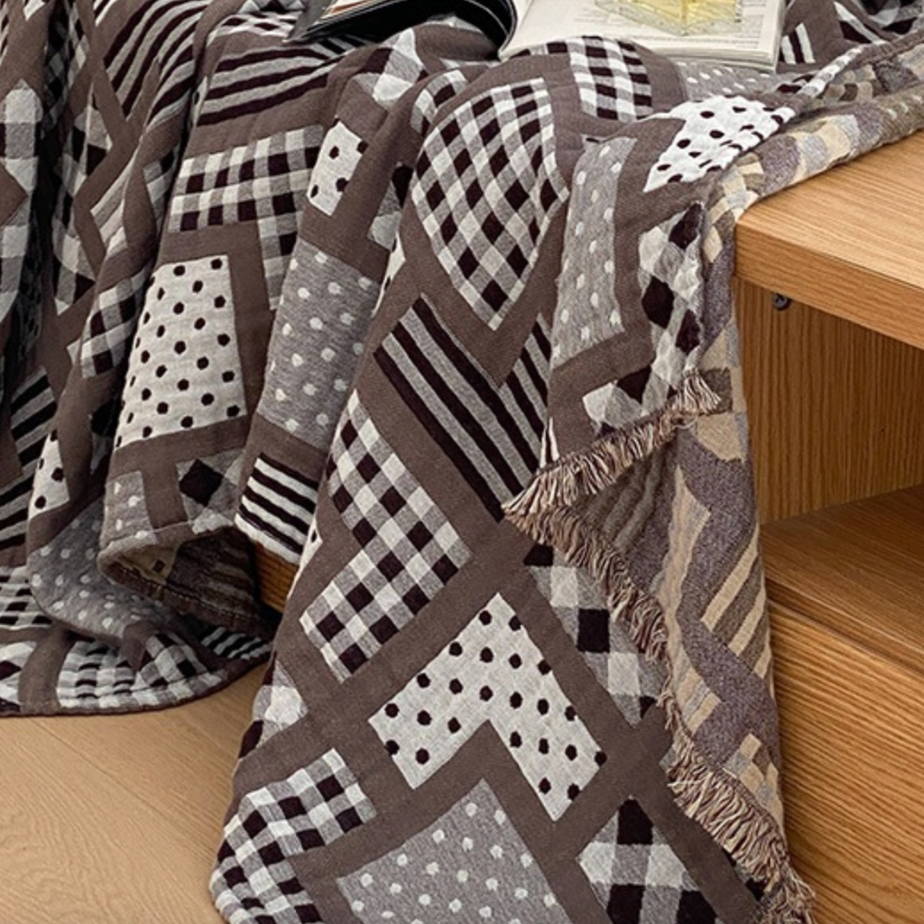 Brown Beige Cotton Gauze Throw Blanket – 80x160 Boho Sofa & Beach Throw