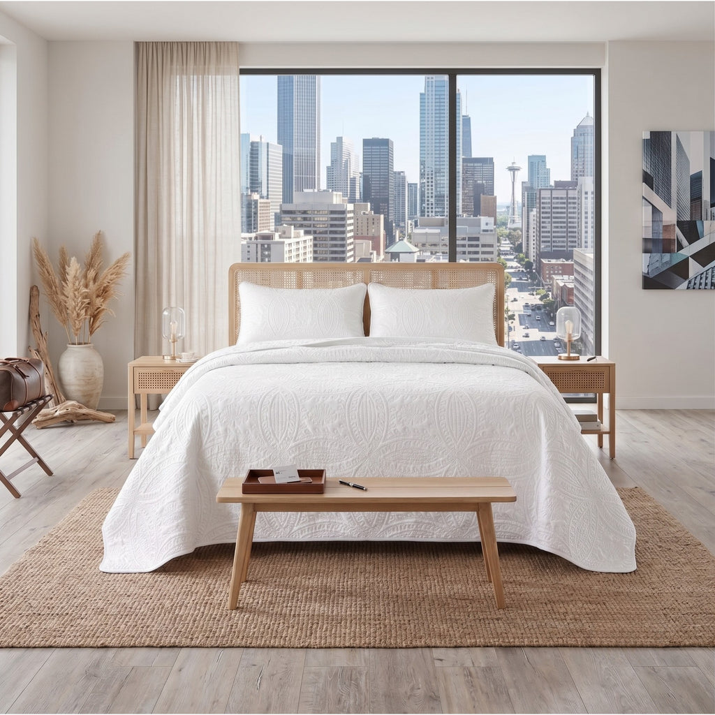 White Textured Bedspread | Coverlet Only or with Pillow Shams