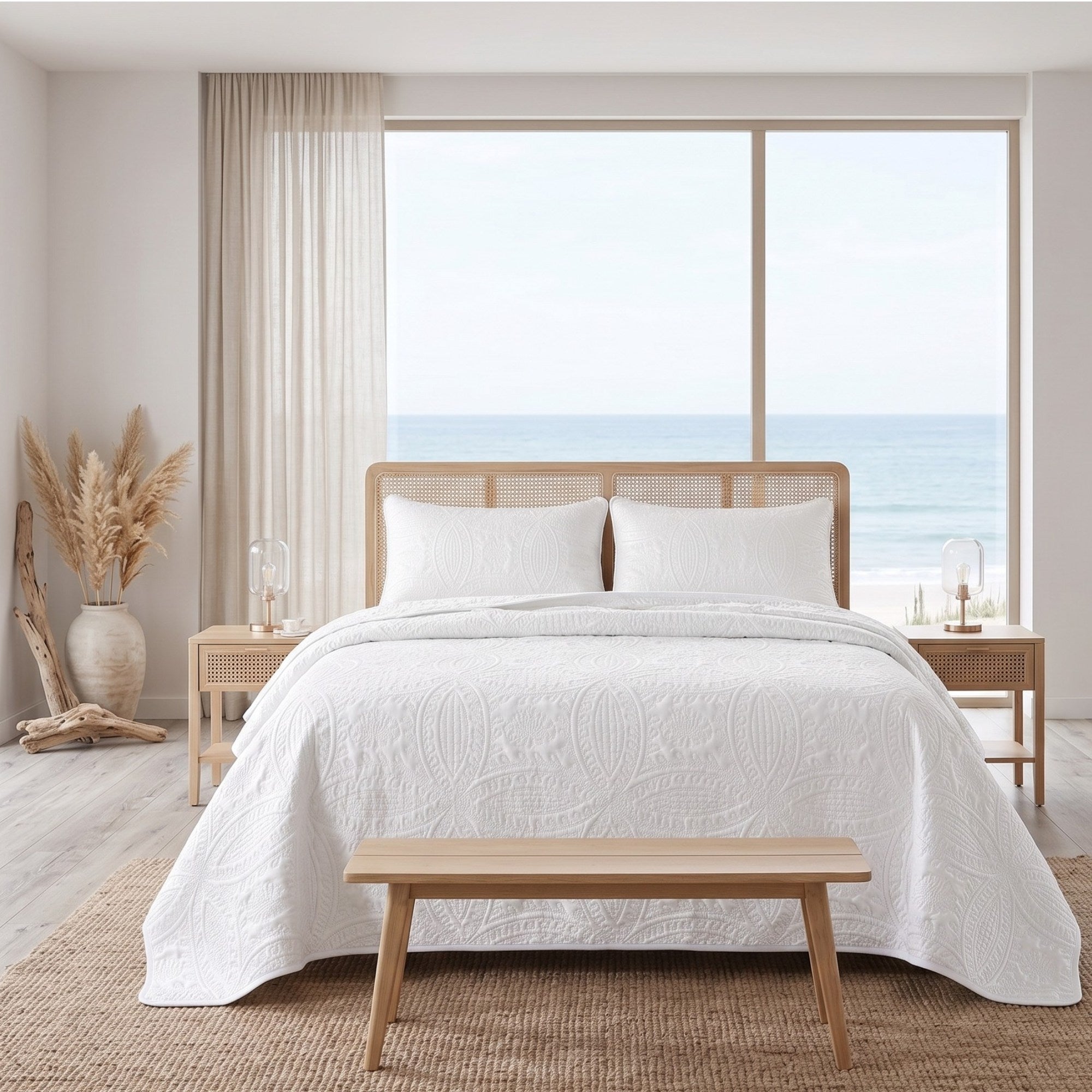White Textured Bedspread | Coverlet Only or with Pillow Shams