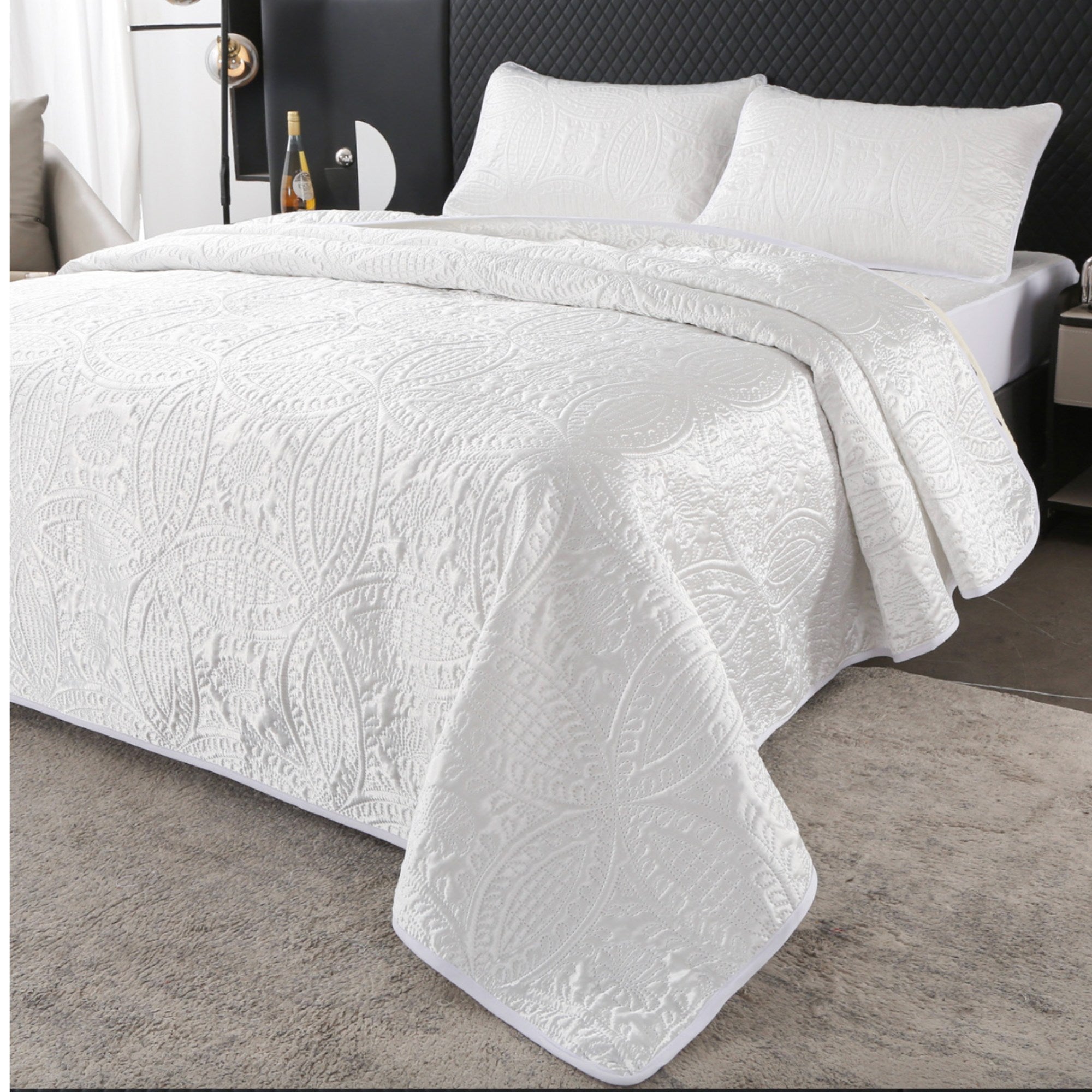 White Textured Bedspread | Coverlet Only or with Pillow Shams