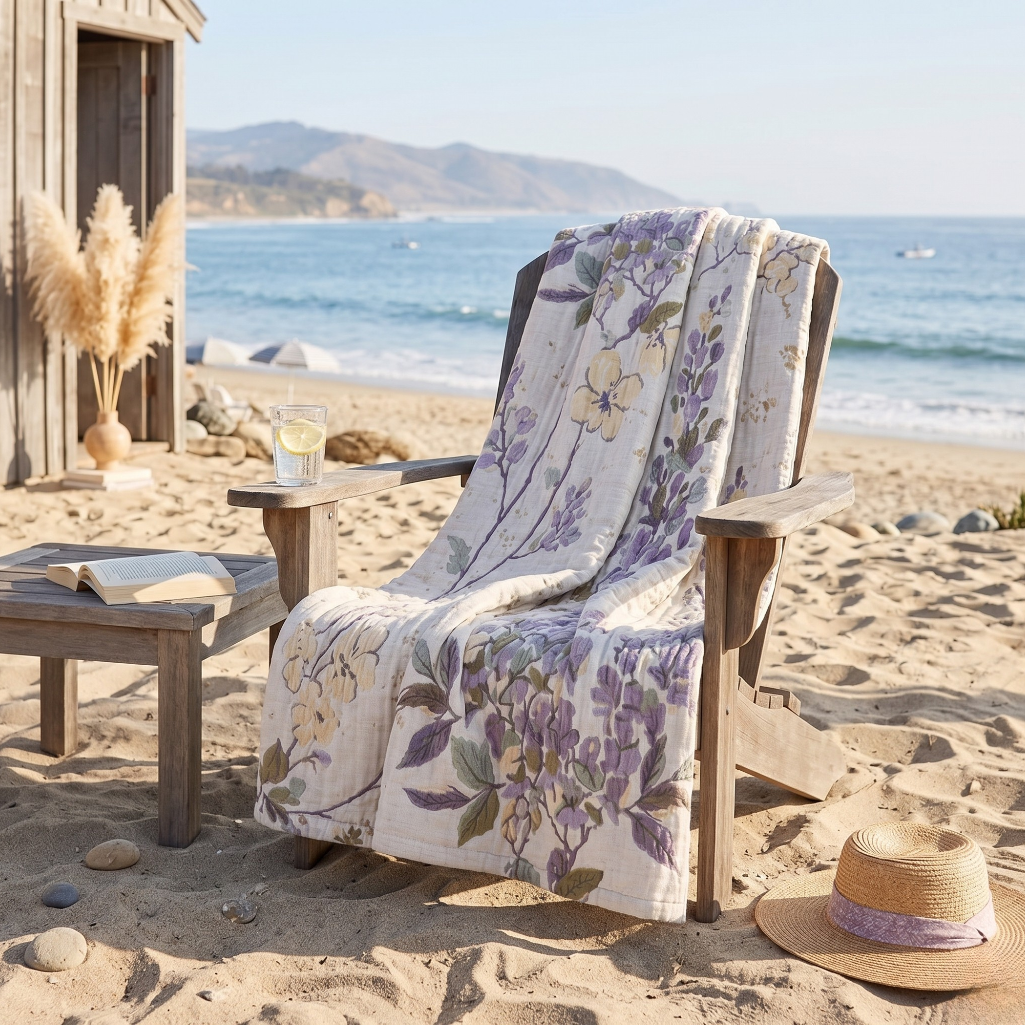 Botanical Cotton Gauze Towel Blanket – Soft Absorbent Floral Throw for Beach, Spa & Summer Home