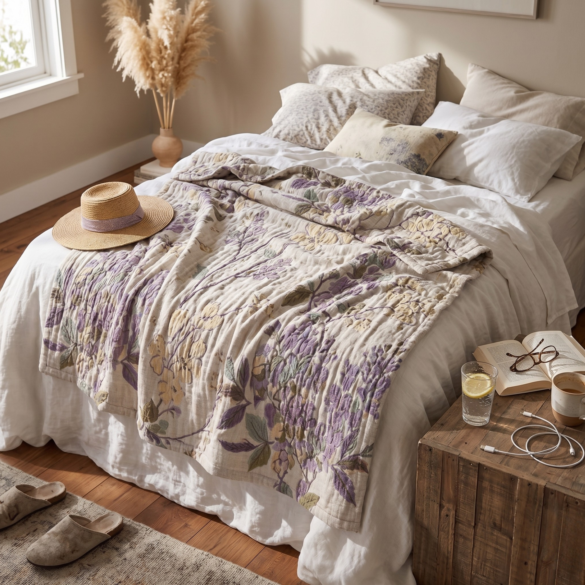 Botanical Cotton Gauze Towel Blanket – Soft Absorbent Floral Throw for Beach, Spa & Summer Home