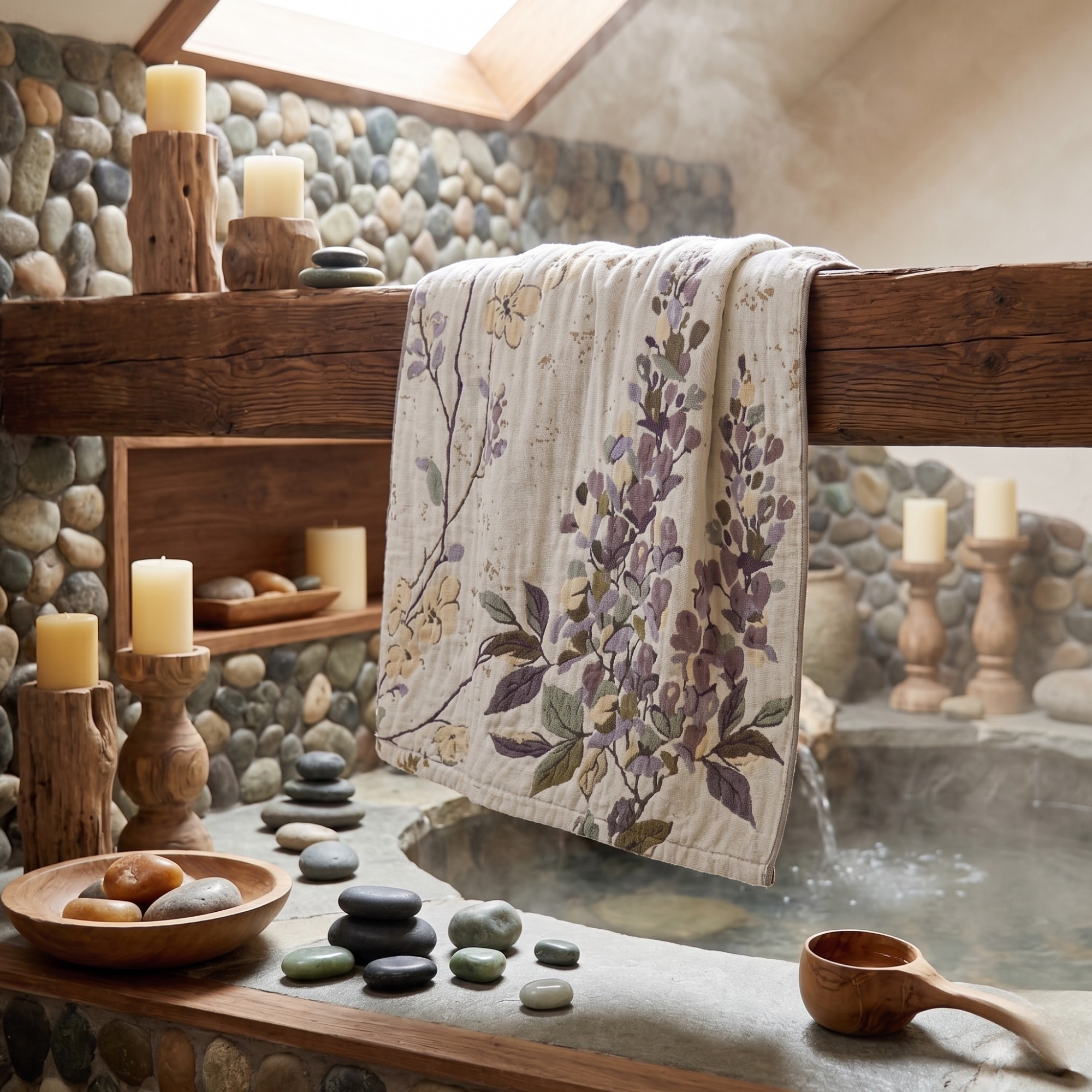 Botanical Cotton Gauze Towel Blanket – Soft Absorbent Floral Throw for Beach, Spa & Summer Home