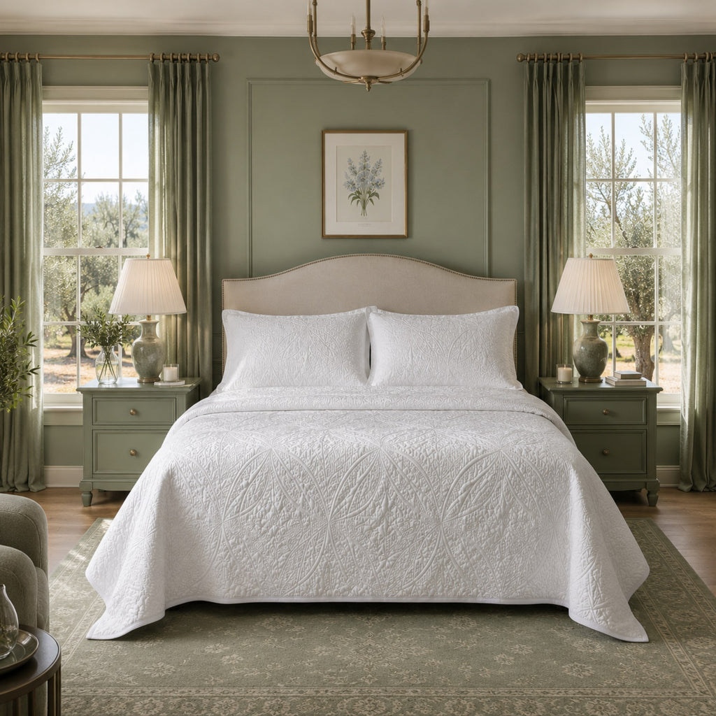 White Textured Bedspread | Coverlet Only or with Pillow Shams