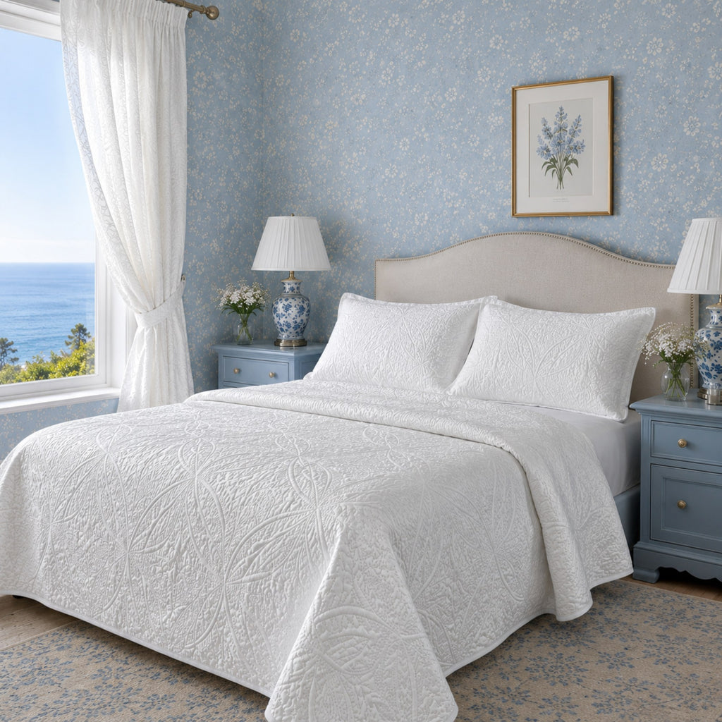 White Textured Bedspread | Coverlet Only or with Pillow Shams