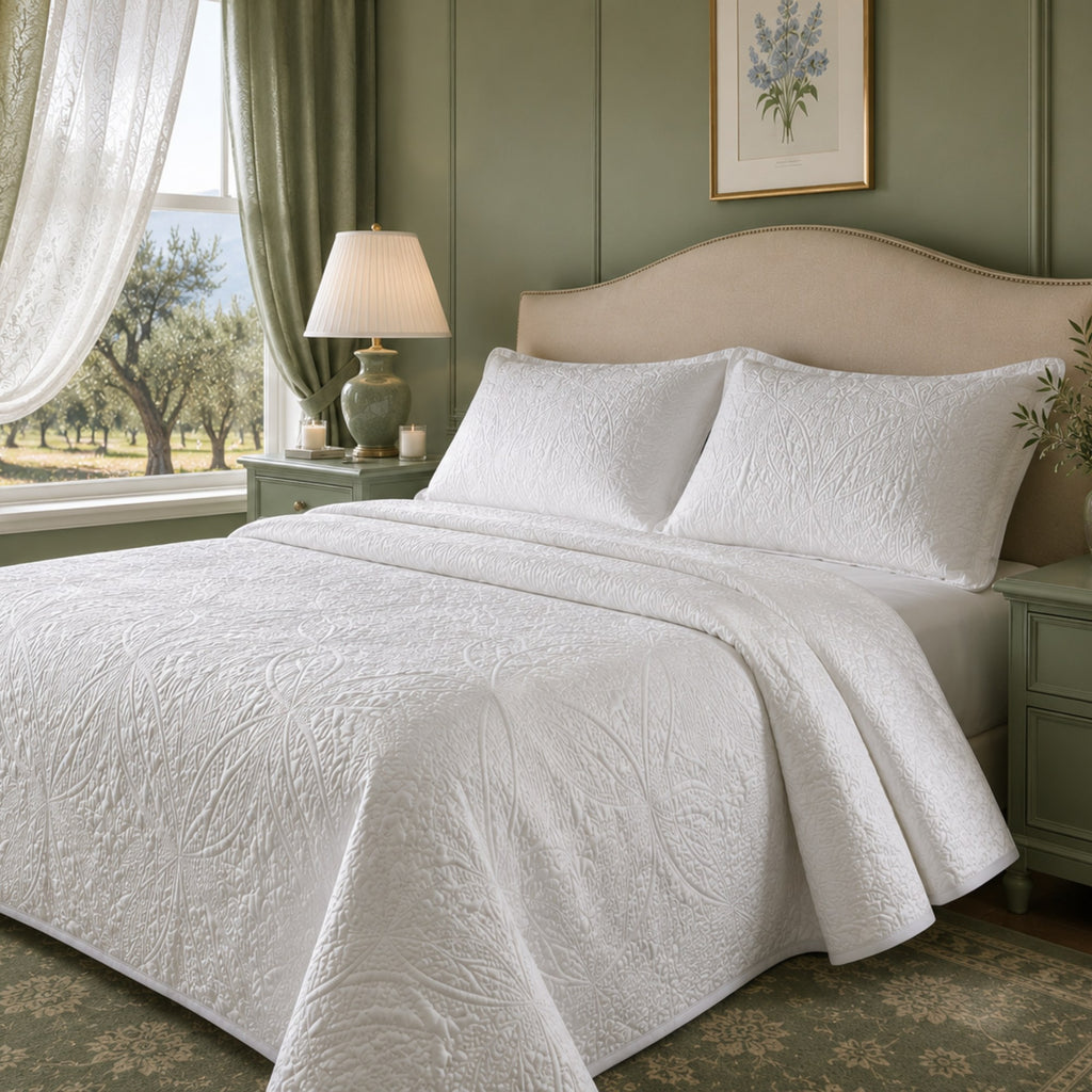 White Textured Bedspread | Coverlet Only or with Pillow Shams