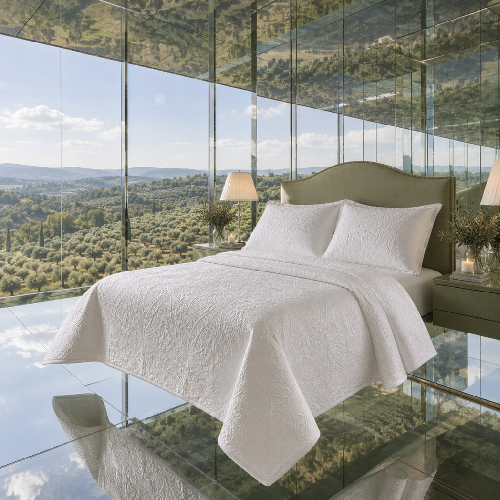 White Textured Bedspread | Coverlet Only or with Pillow Shams