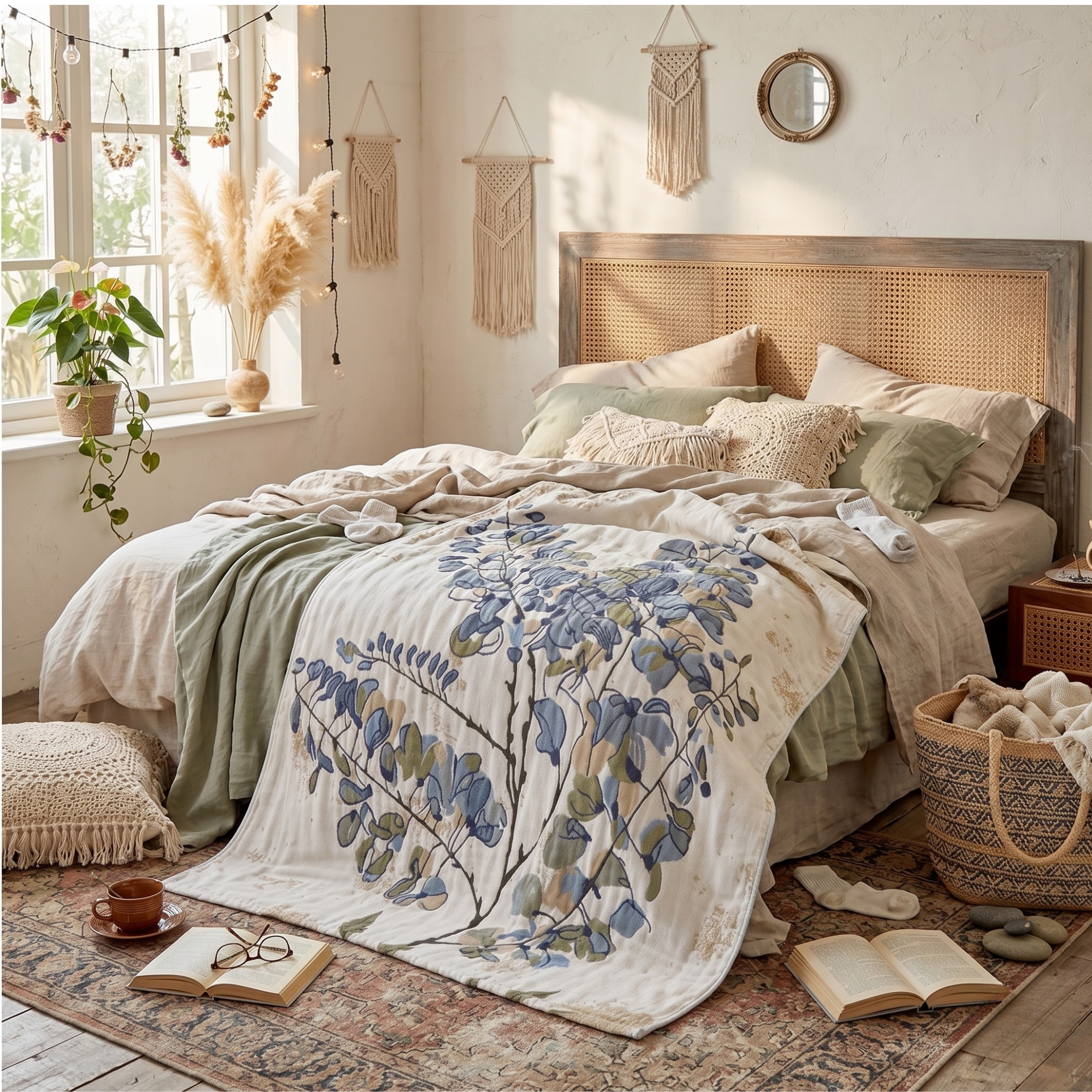 Botanical Cotton Gauze Towel Blanket – Soft Absorbent Floral Throw for Beach, Spa & Summer Home