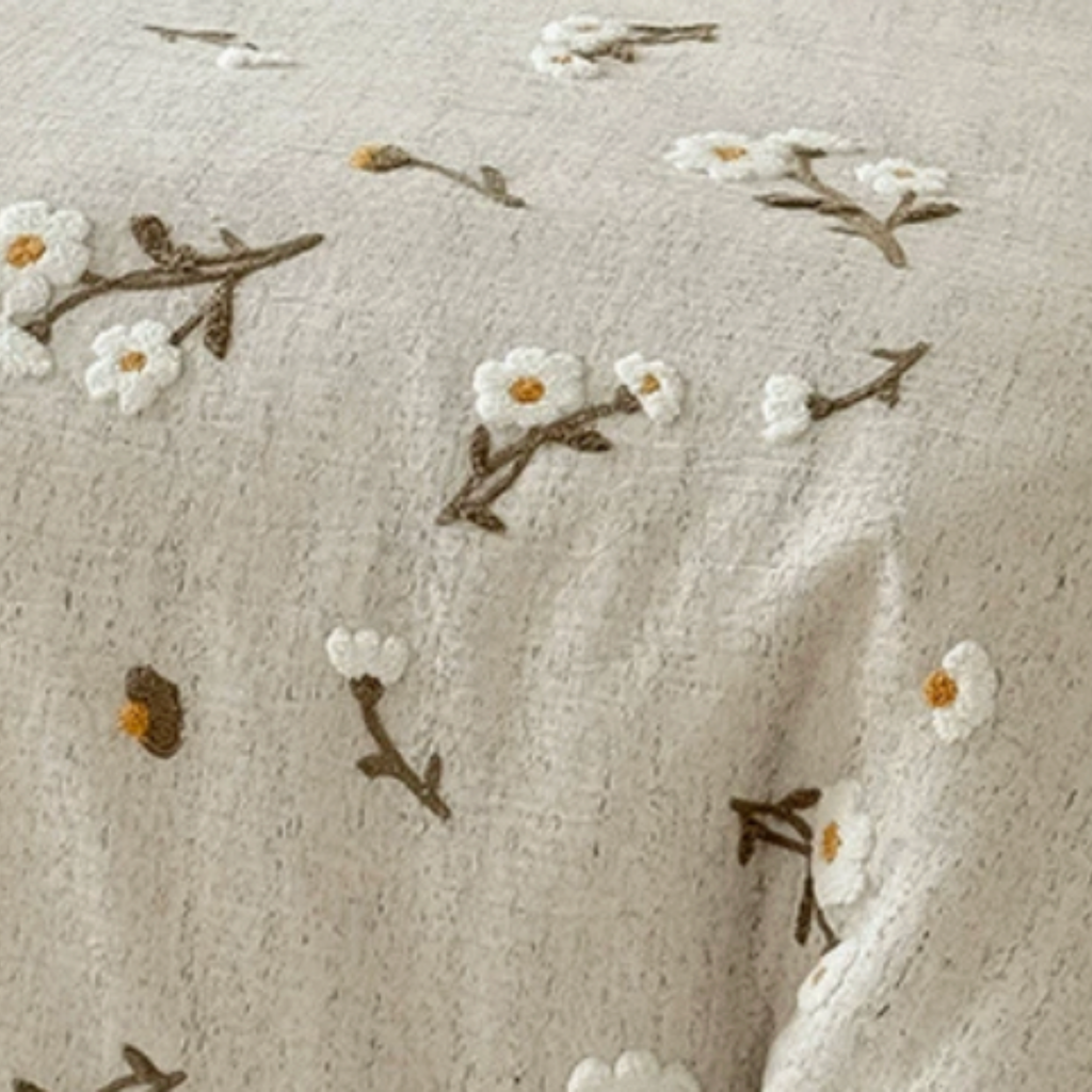 Floral Embroidered Bedding Set, Cotton Linen Duvet Cover, Sheet & Pillowcases