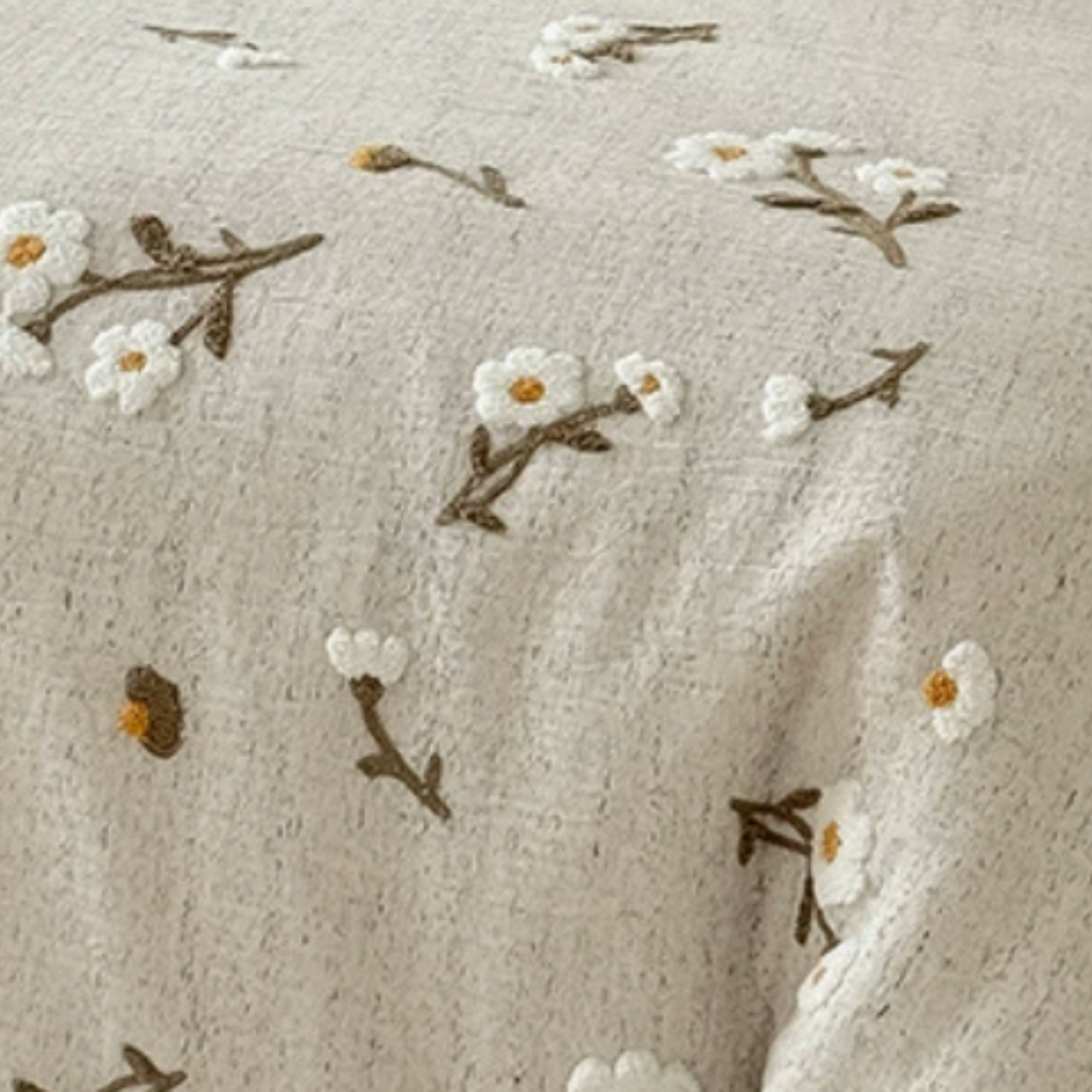 Floral Embroidered Bedding Set, Cotton Linen Duvet Cover, Sheet & Pillowcases
