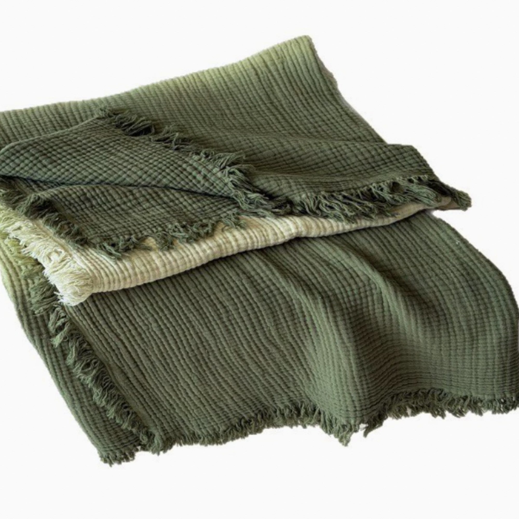 Cotton Gauze Throw Blanket – Ombre Gradient, 4 Layer Muslin with Fringe