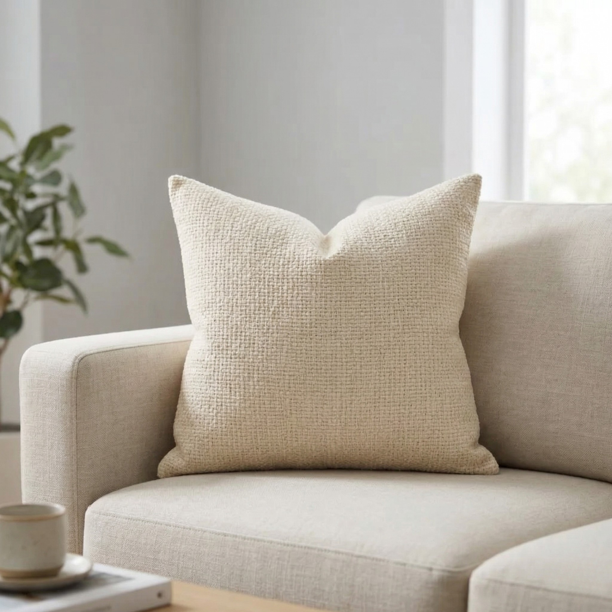 Neutral Chenille Pillow Cover | Textured Cushion Cover for Sofa Bed | Modern Woven Throw Pillow Decor