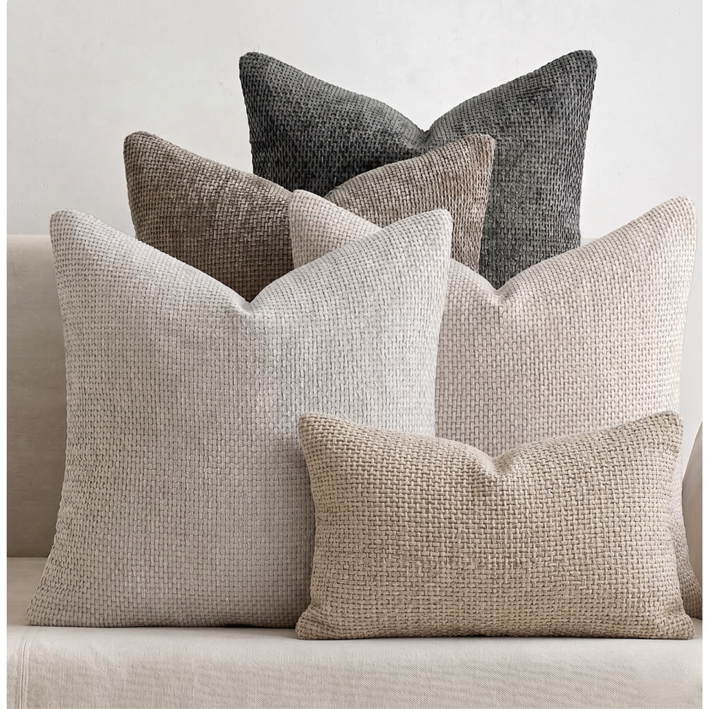 Neutral Chenille Pillow Cover | Textured Cushion Cover for Sofa Bed | Modern Woven Throw Pillow Decor