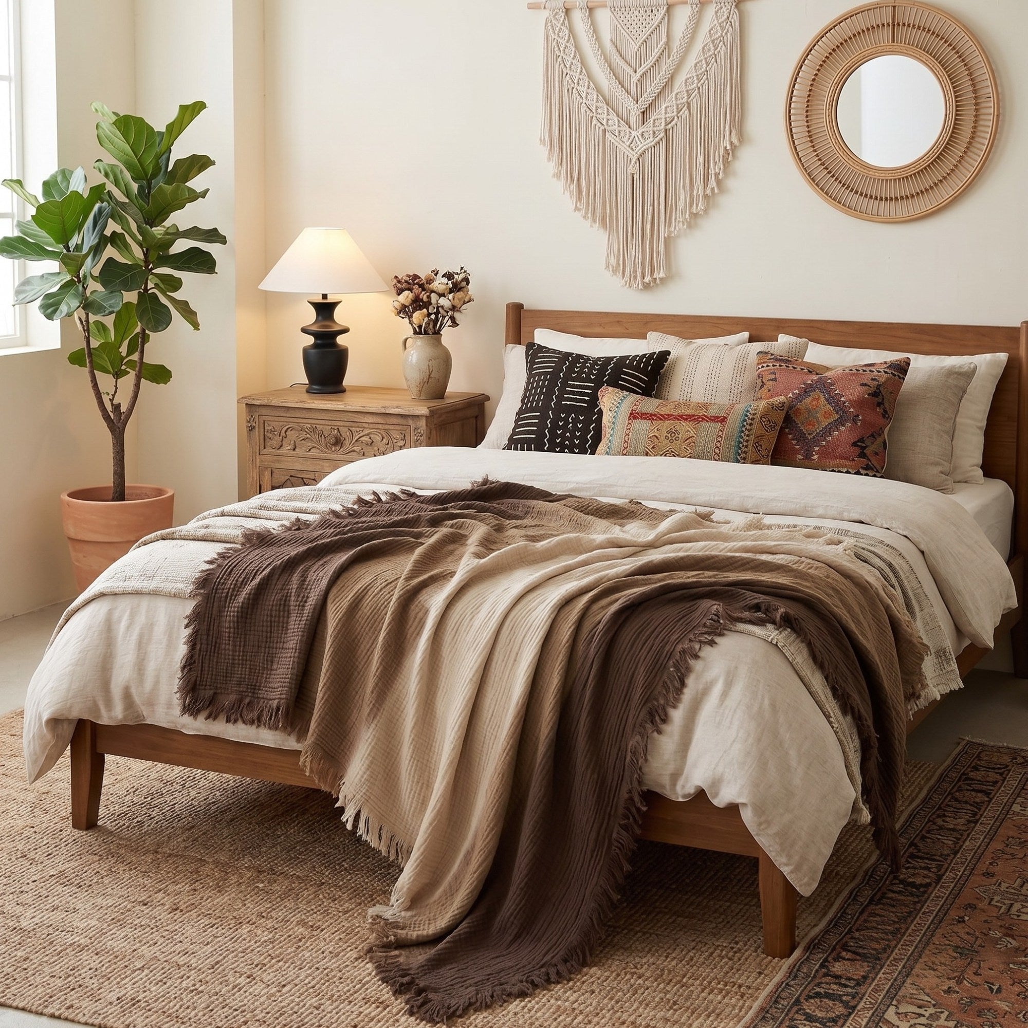 Cotton Gauze Throw Blanket – Ombre Gradient, 4 Layer Muslin with Fringe