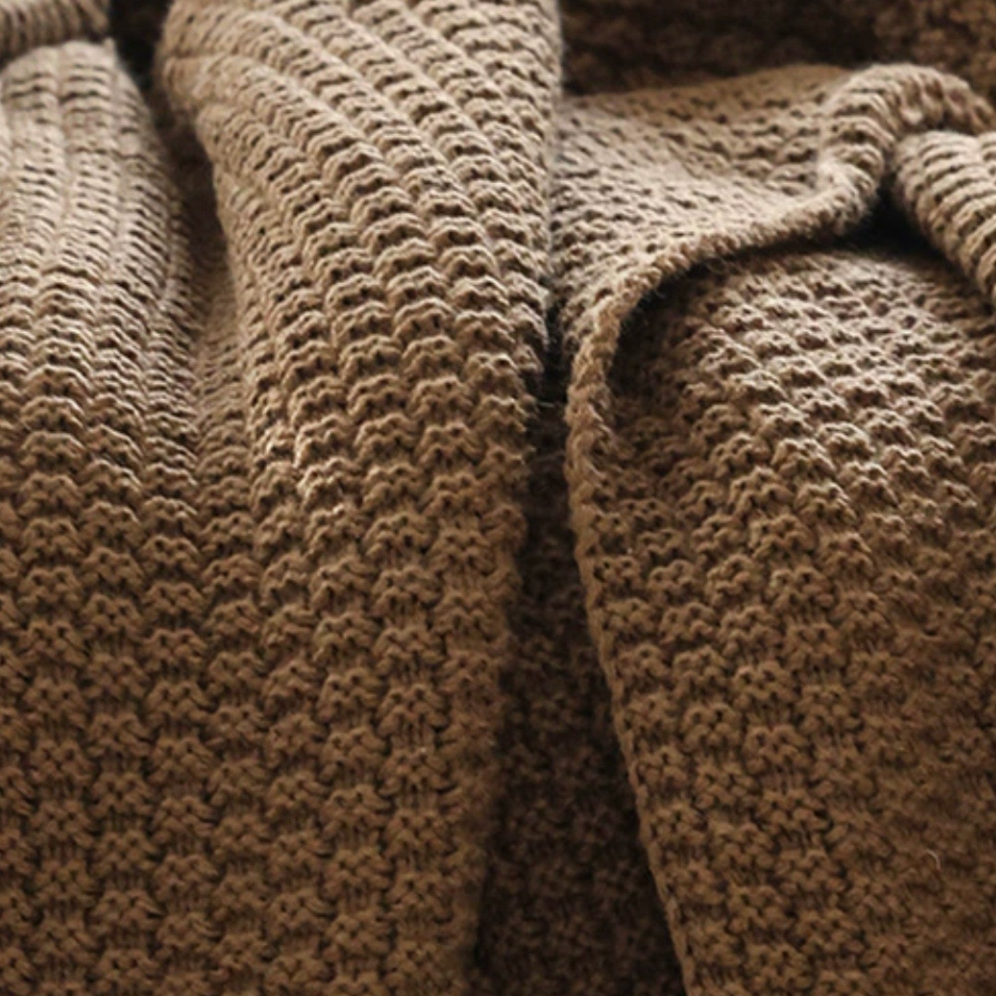 Brown Knit Tassel Throw