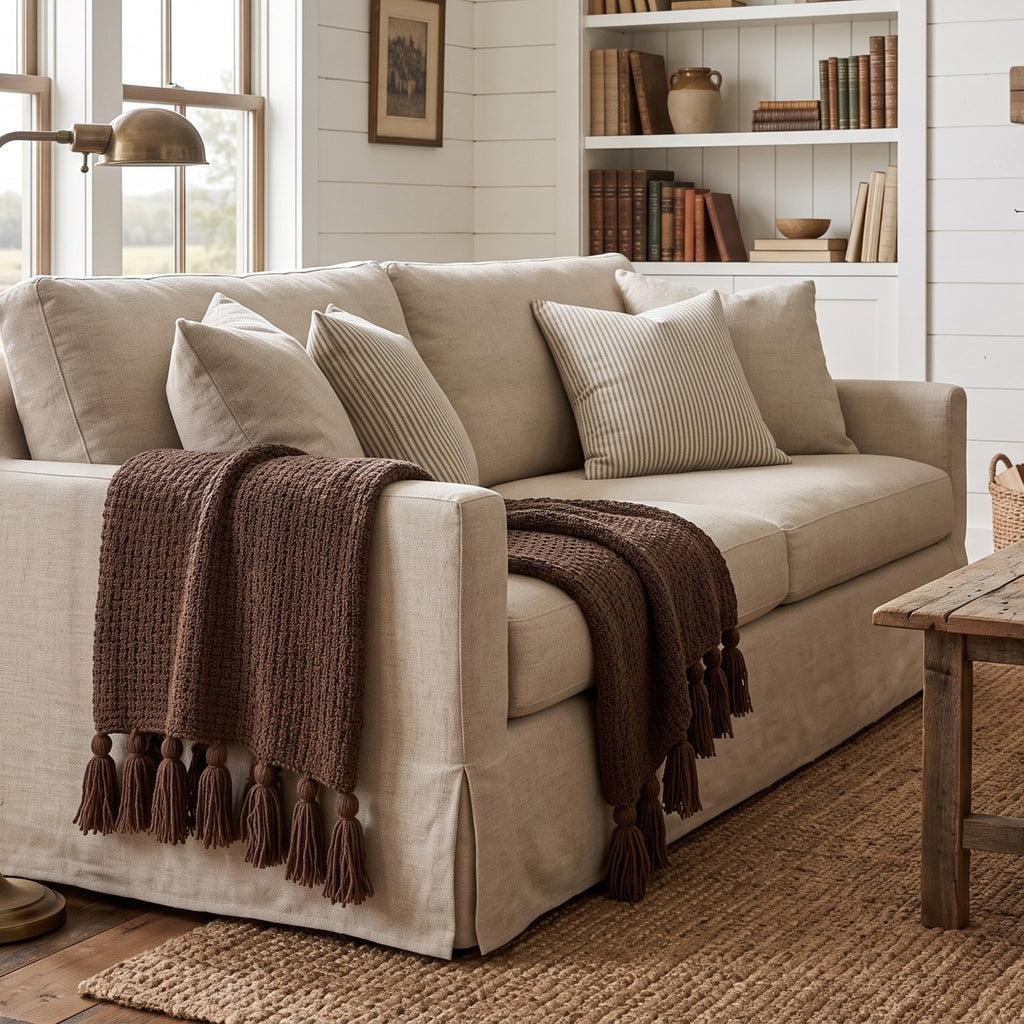 Brown Knit Tassel Throw