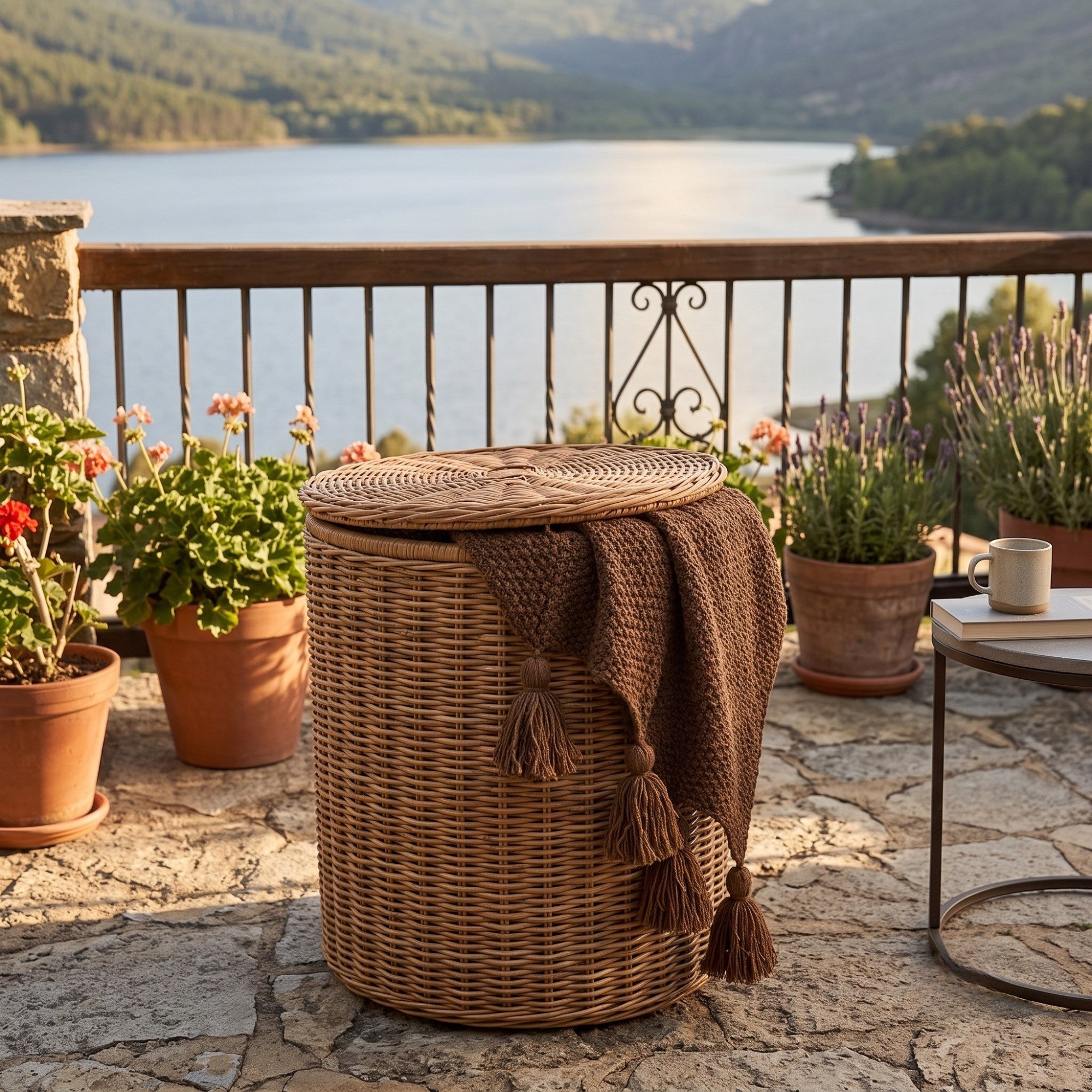 Brown Knit Tassel Throw