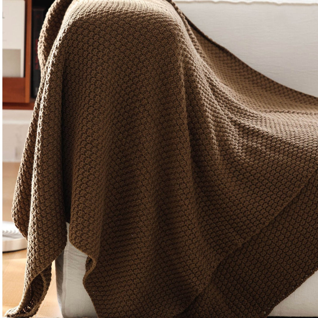 Brown Knit Tassel Throw