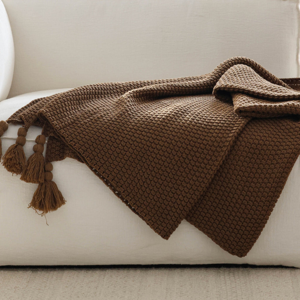 Brown Knit Tassel Throw