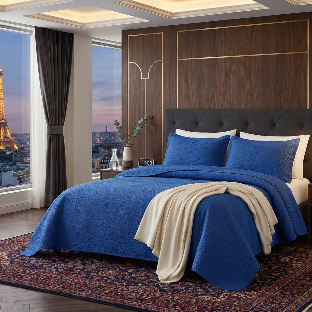 Blue Embossed Bedspread Set