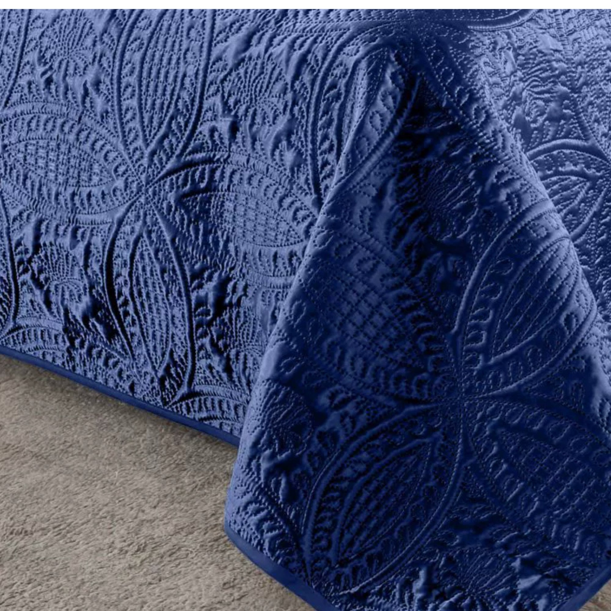 Blue Embossed Bedspread Set