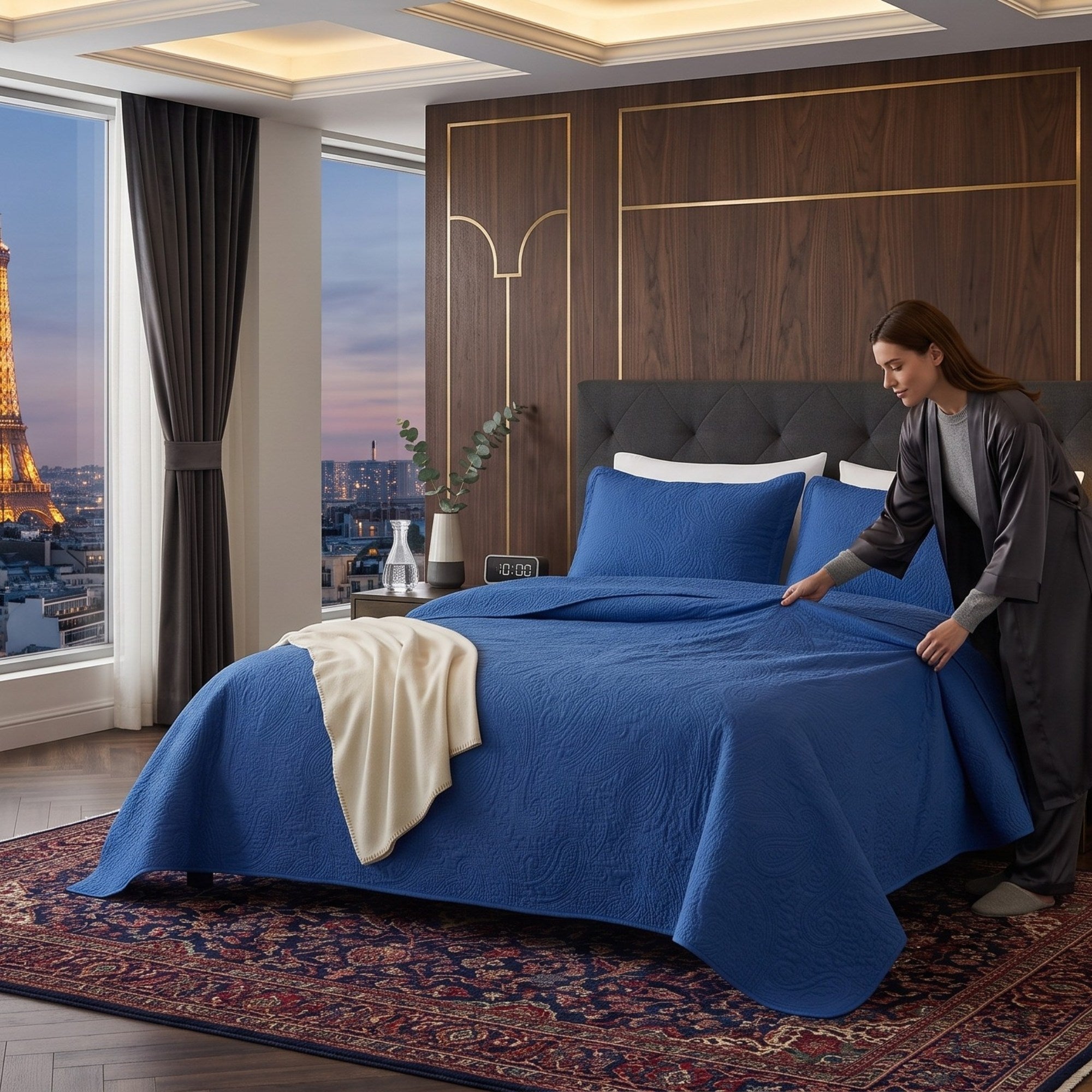 Blue Embossed Bedspread Set