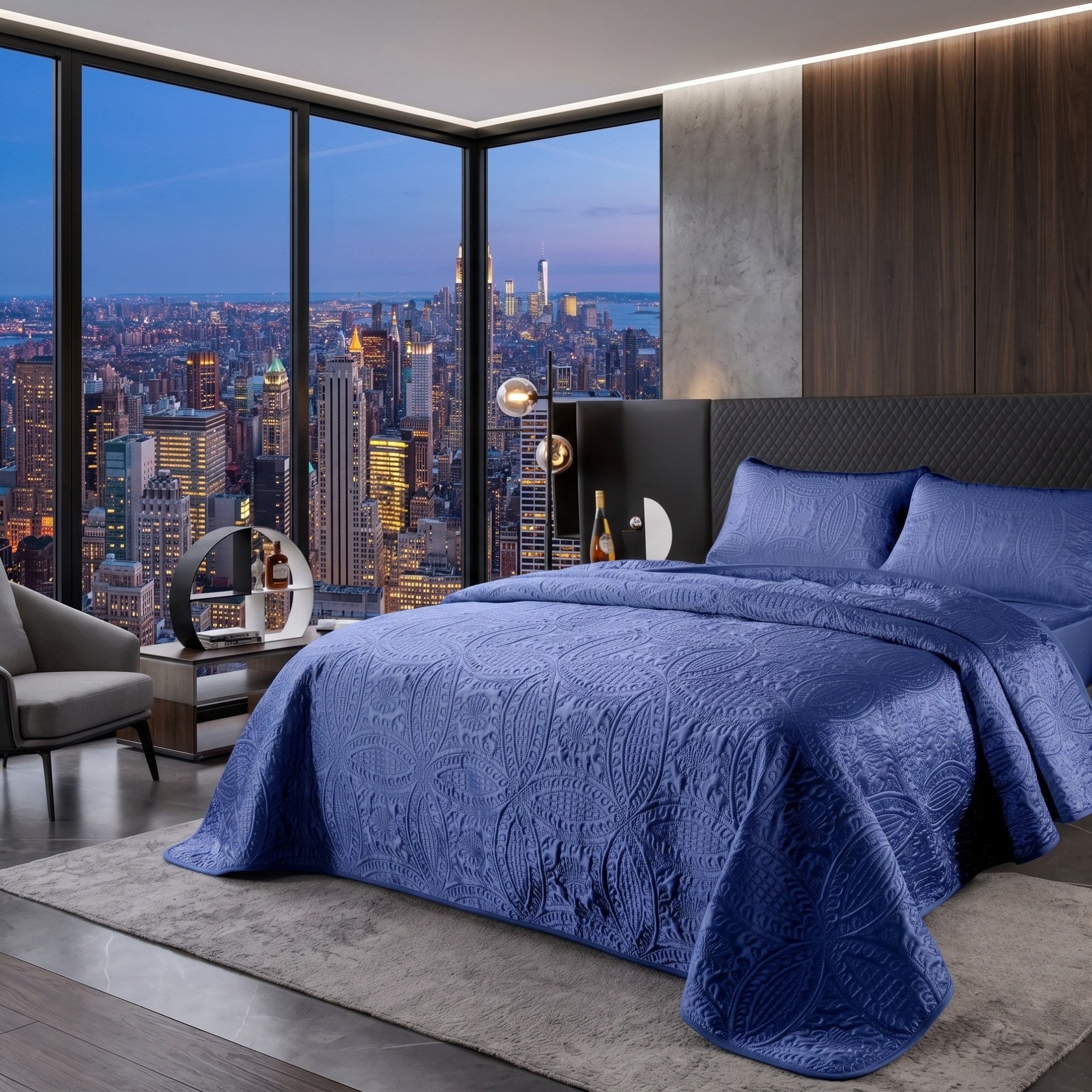 Blue Embossed Bedspread Set