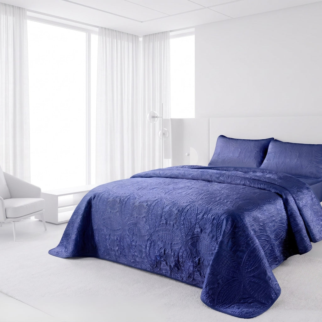 Blue Embossed Bedspread Set