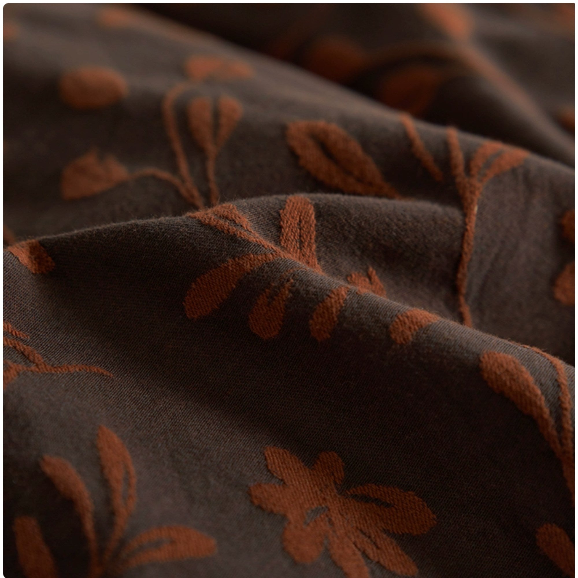 Vintage Jacquard Cotton Bedding Set | Chocolate Brown Botanical Duvet Cover | Luxury 100% Cotton