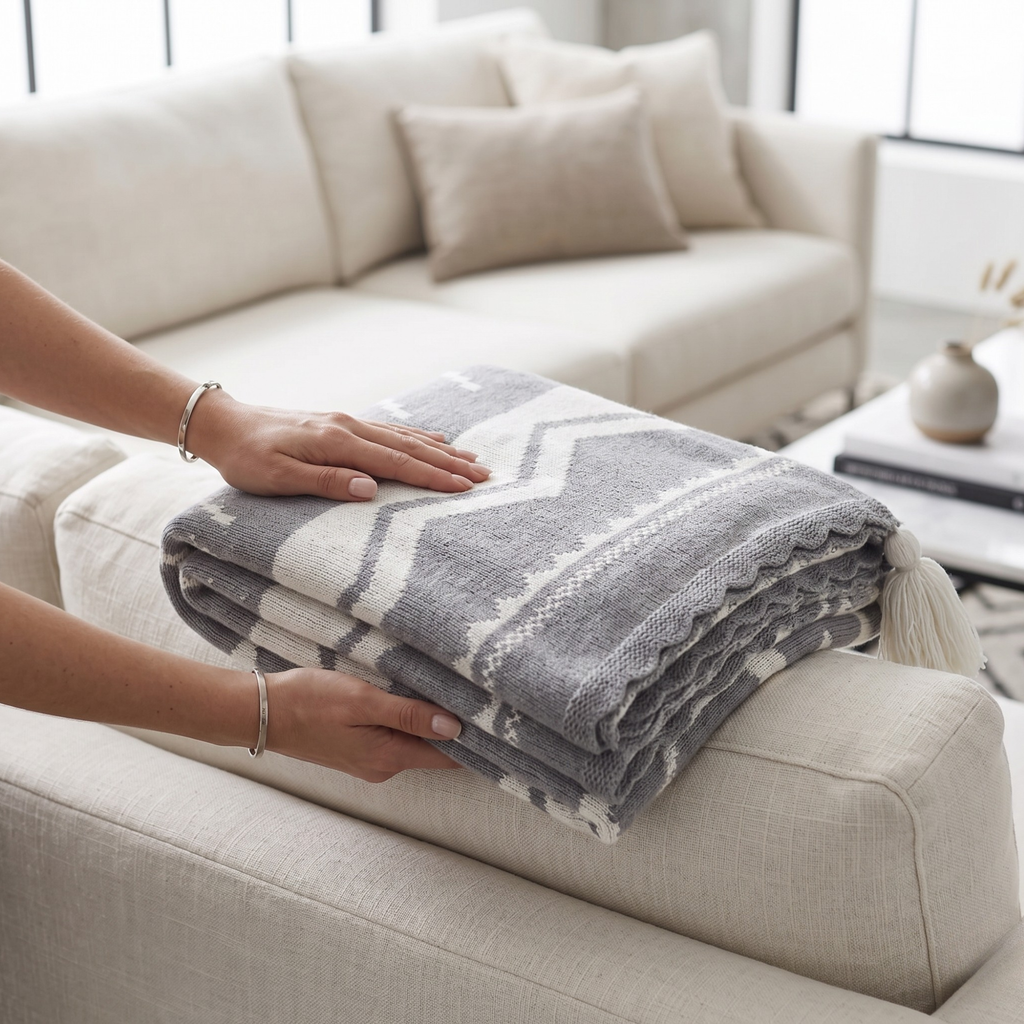 Black White Throw Blanket for Sofa – Soft Boho Knitted Bed Throw