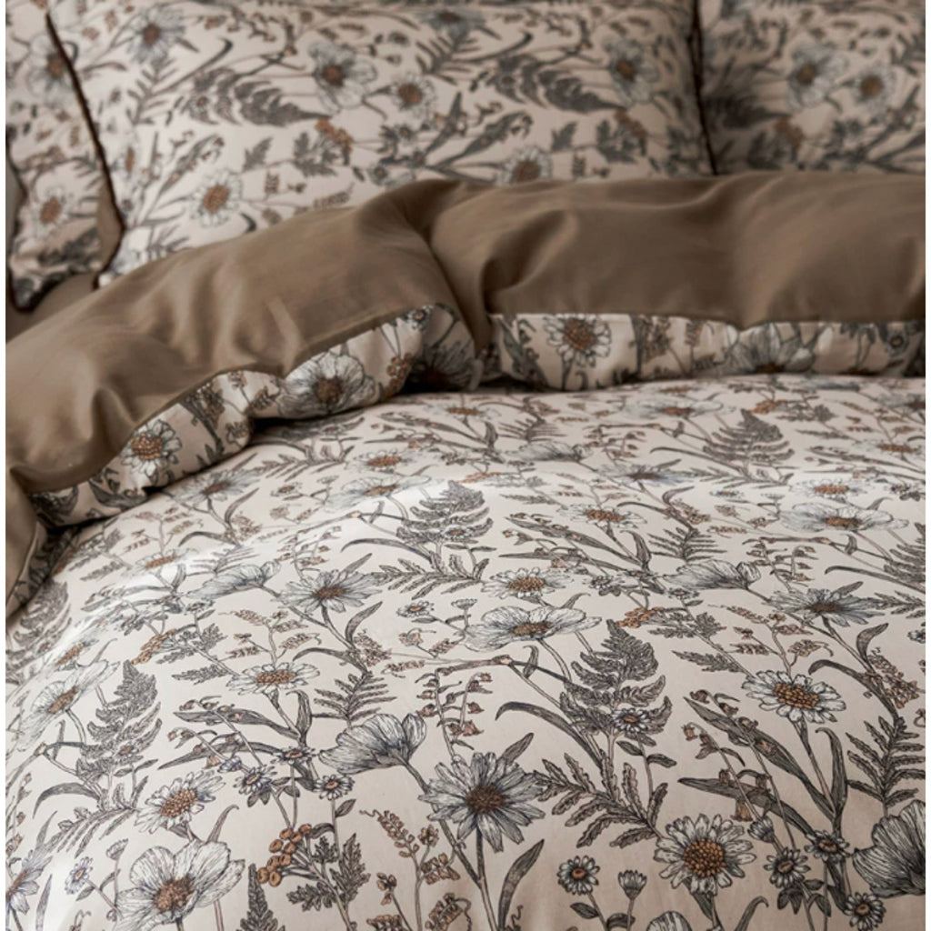 Vintage Botanical Cotton Linen Bedding Set | Cottage Floral Duvet Cover Set | Flat or Fitted Sheet