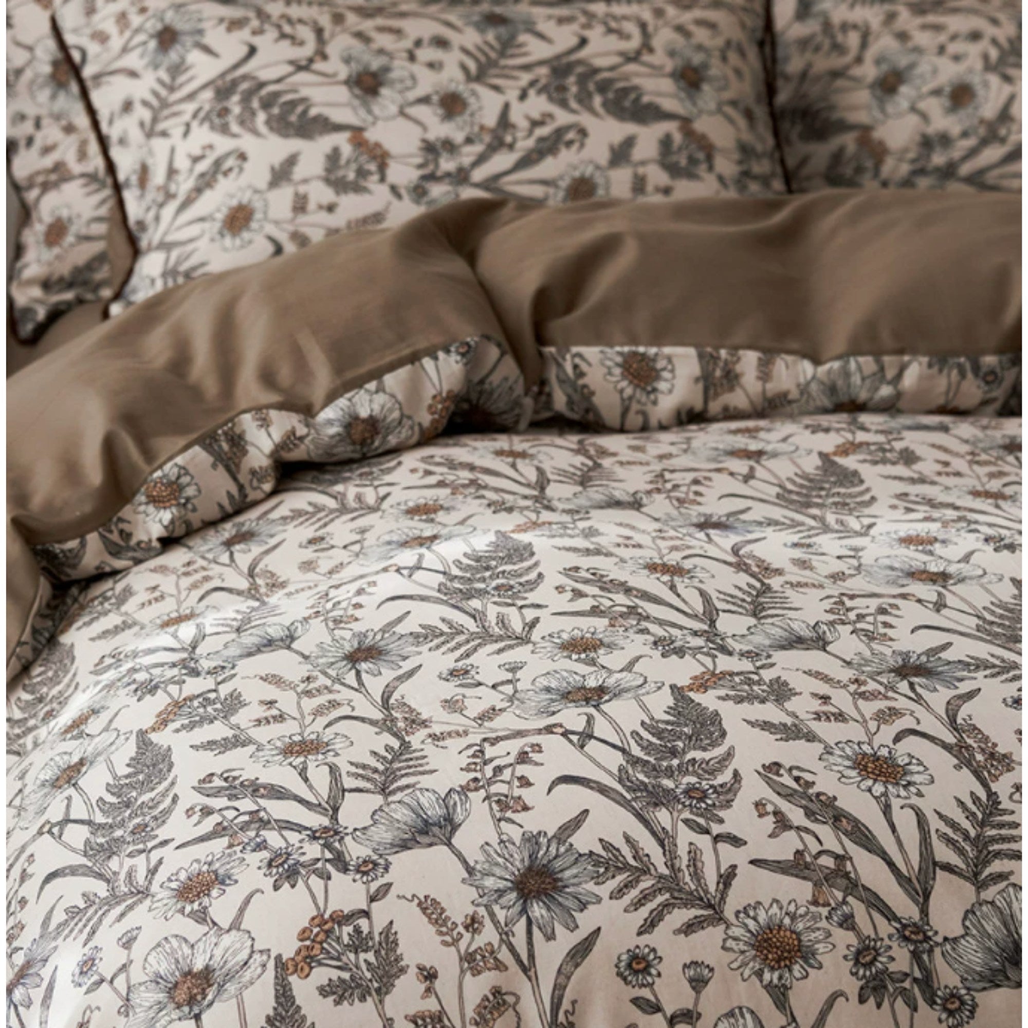 Vintage Botanical Cotton Linen Bedding Set | Cottage Floral Duvet Cover Set | Flat or Fitted Sheet