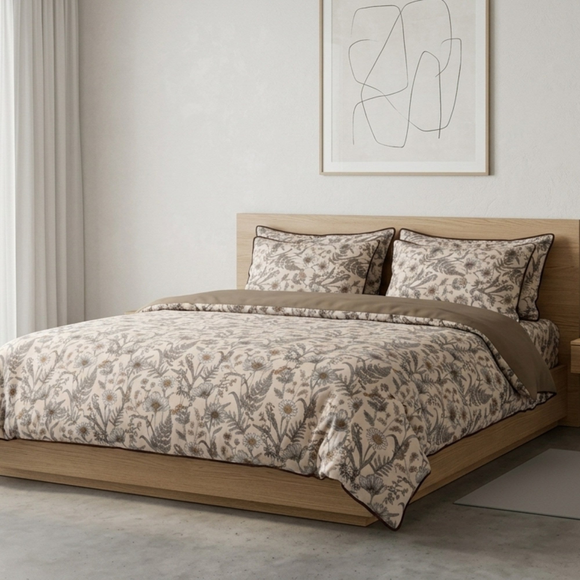 Vintage Botanical Cotton Linen Bedding Set | Cottage Floral Duvet Cover Set | Flat or Fitted Sheet