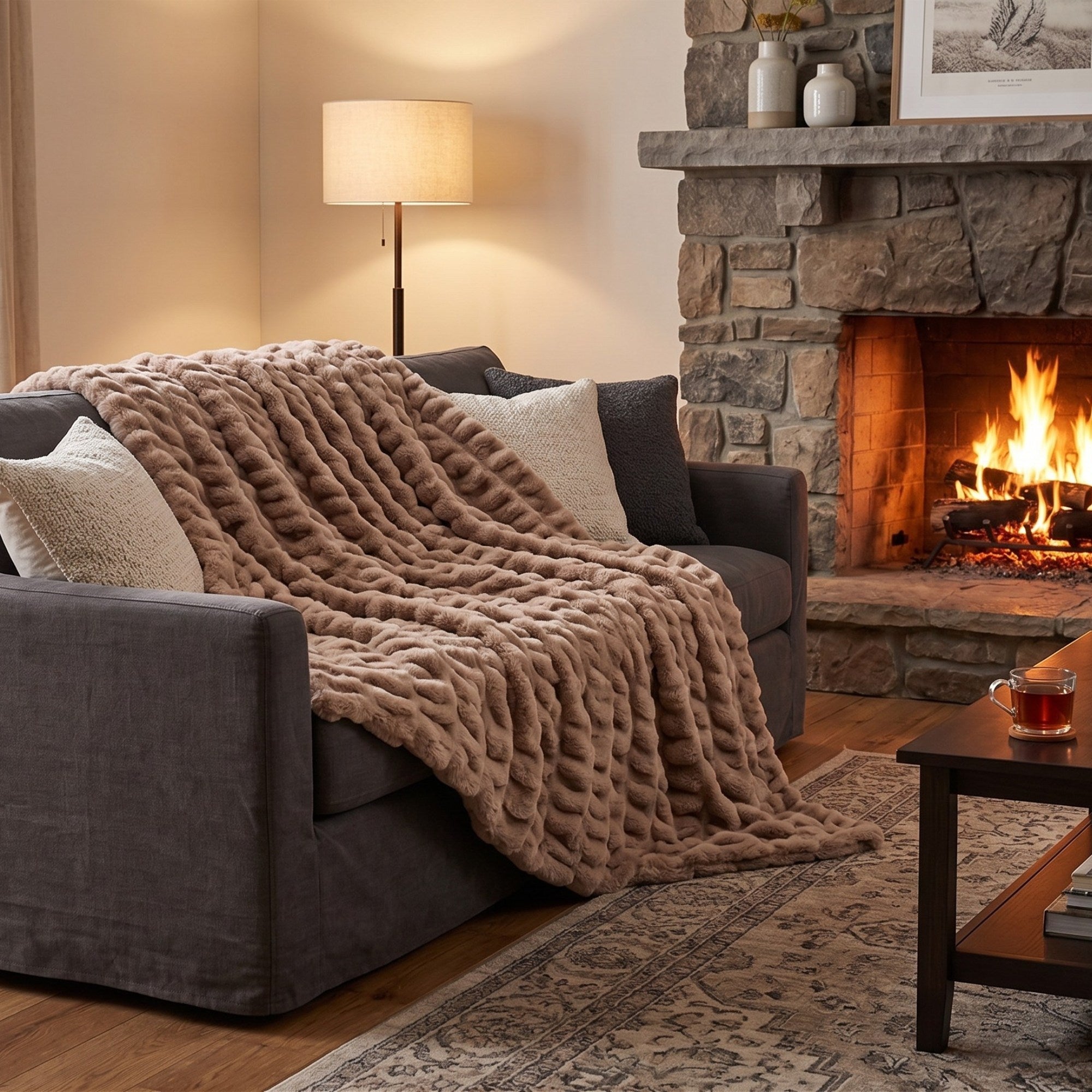 Luxury Double-Sided Faux Rabbit Fur Throw Blanket – Ultra Soft Plush Cozy Blanket for Sofa, Bed & Winter Home Decor