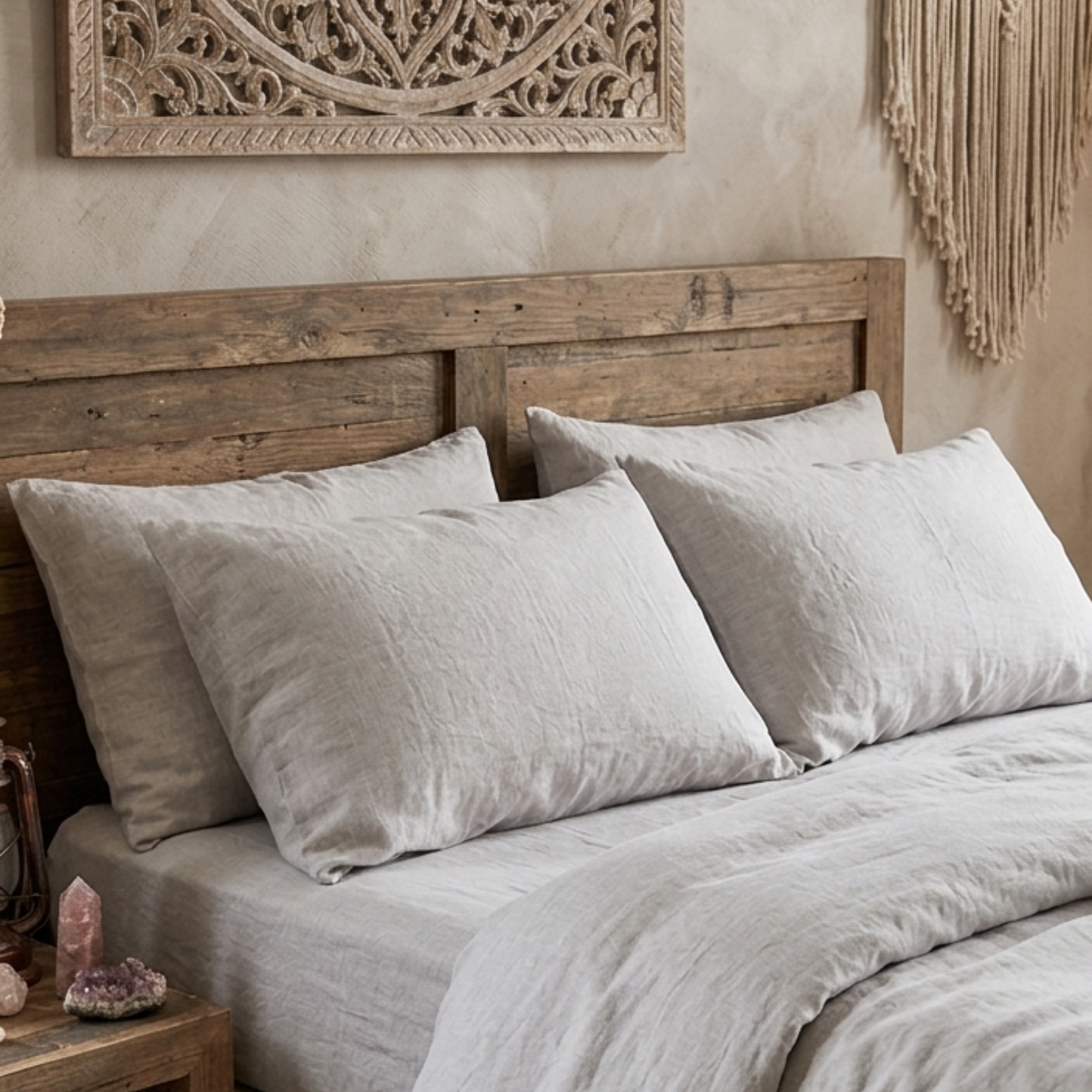 Premium Breathable French Linen Bedding Set - 4-Pice Natural Flax Duvet Cover,Flat Sheet, and Pillowcases Set