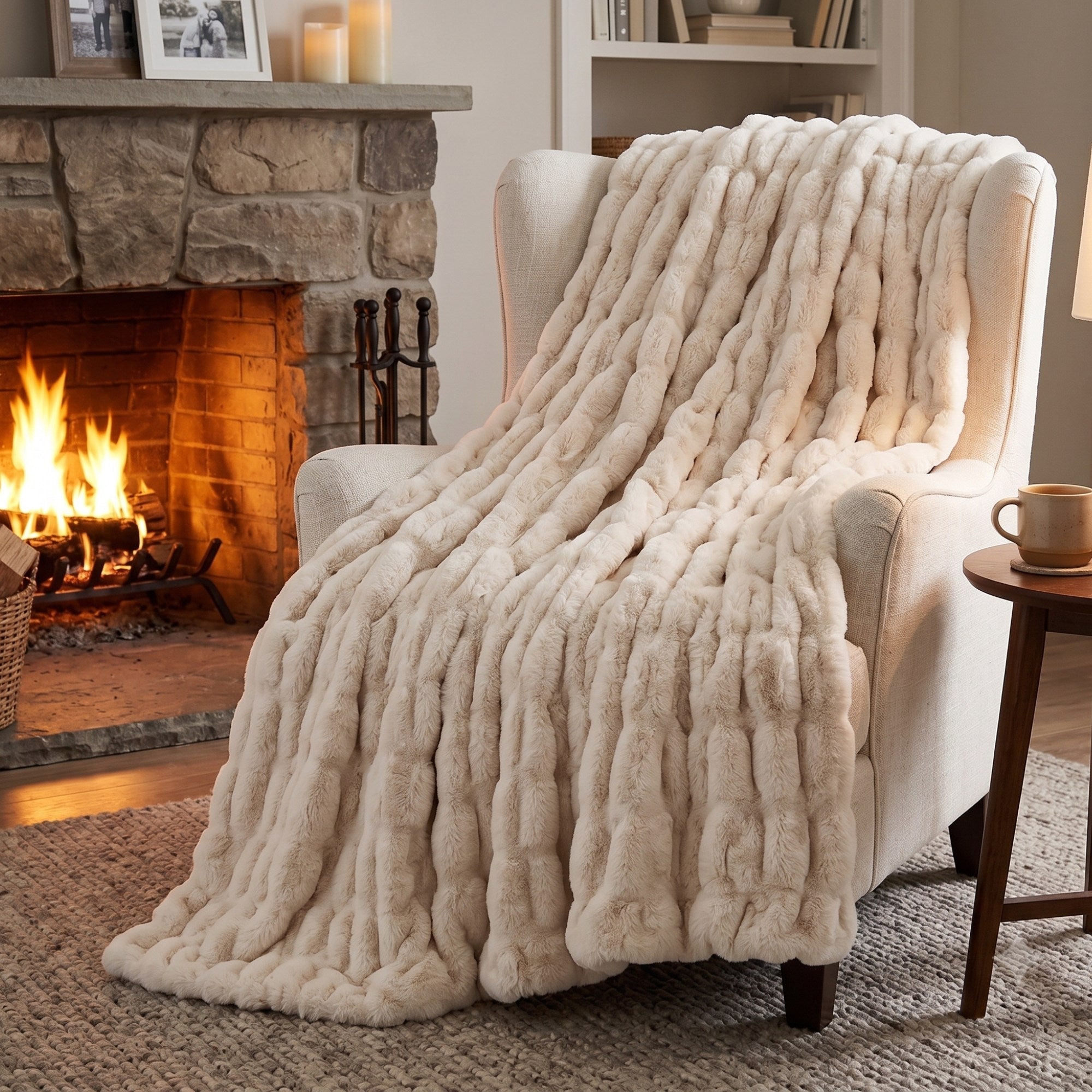 Luxury Double-Sided Faux Rabbit Fur Throw Blanket – Ultra Soft Plush Cozy Blanket for Sofa, Bed & Winter Home Decor