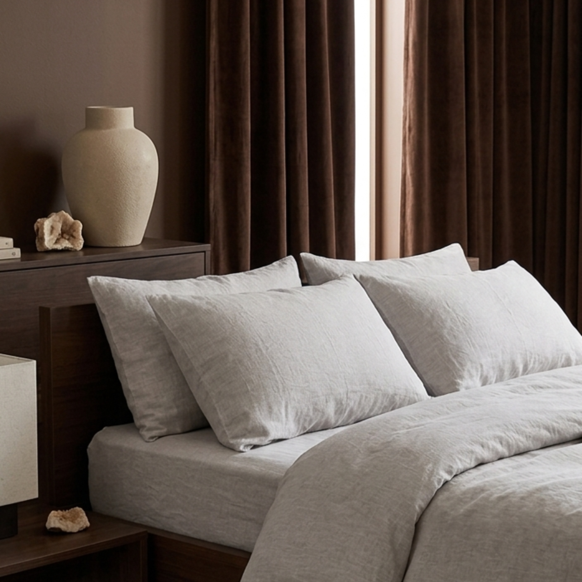 Premium Breathable French Linen Bedding Set - 4-Pice Natural Flax Duvet Cover,Flat Sheet, and Pillowcases Set