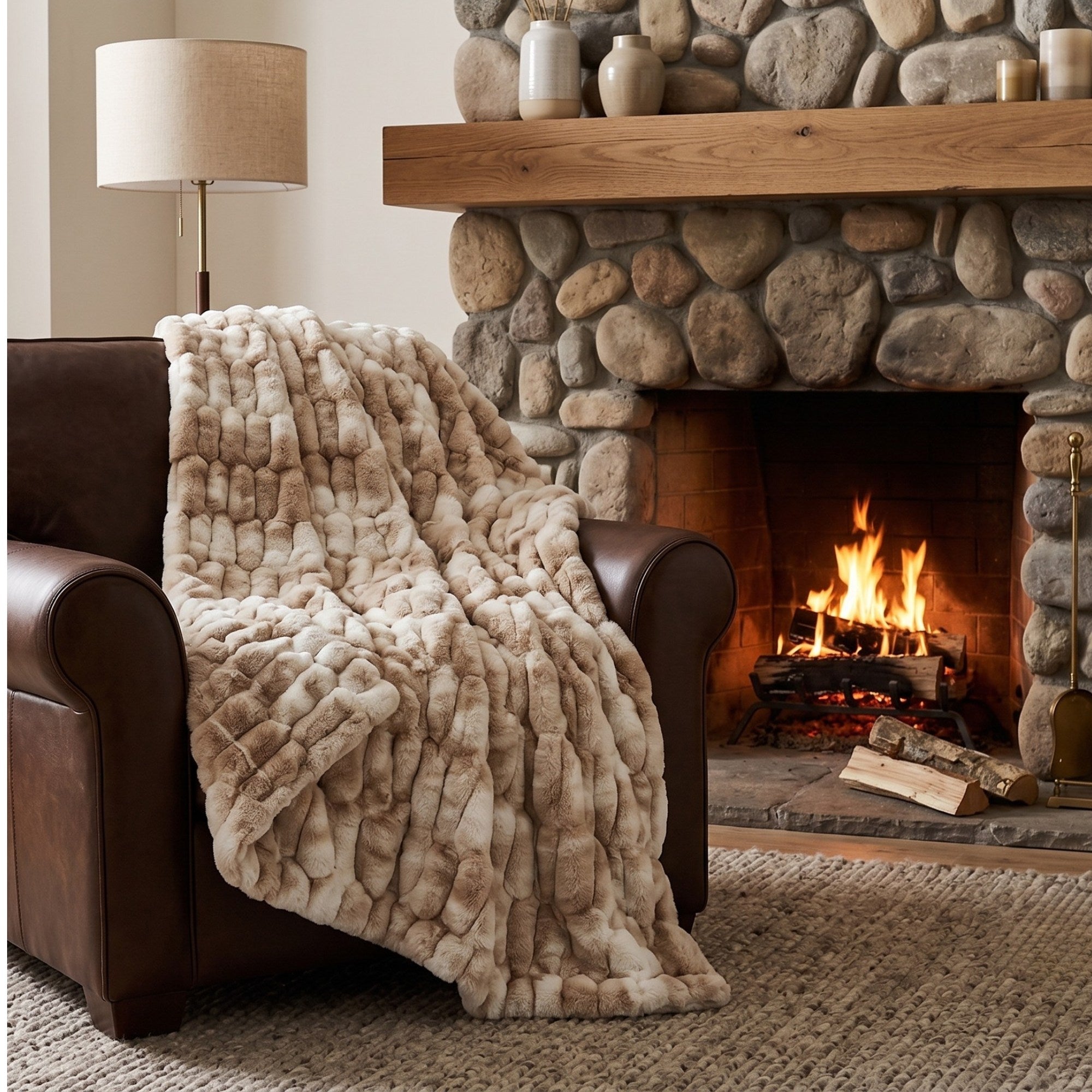 Luxury Double-Sided Faux Rabbit Fur Throw Blanket – Ultra Soft Plush Cozy Blanket for Sofa, Bed & Winter Home Decor