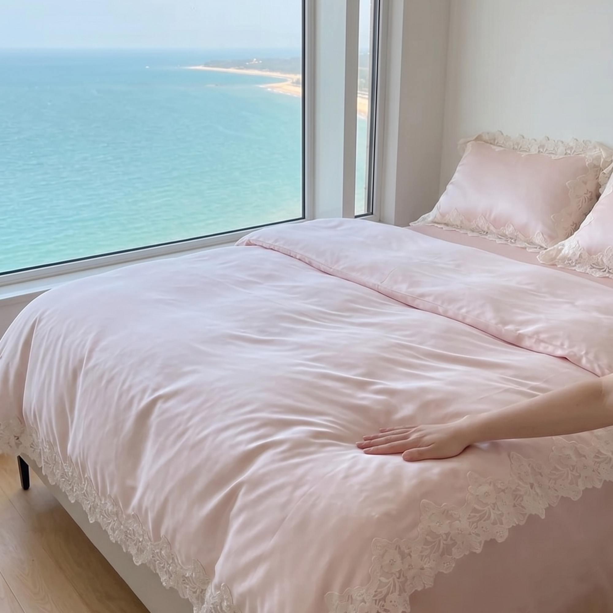Lace Embroidered Cotton Bedding Set/ Duvet Cover, Pillowcases & Flat Sheet
