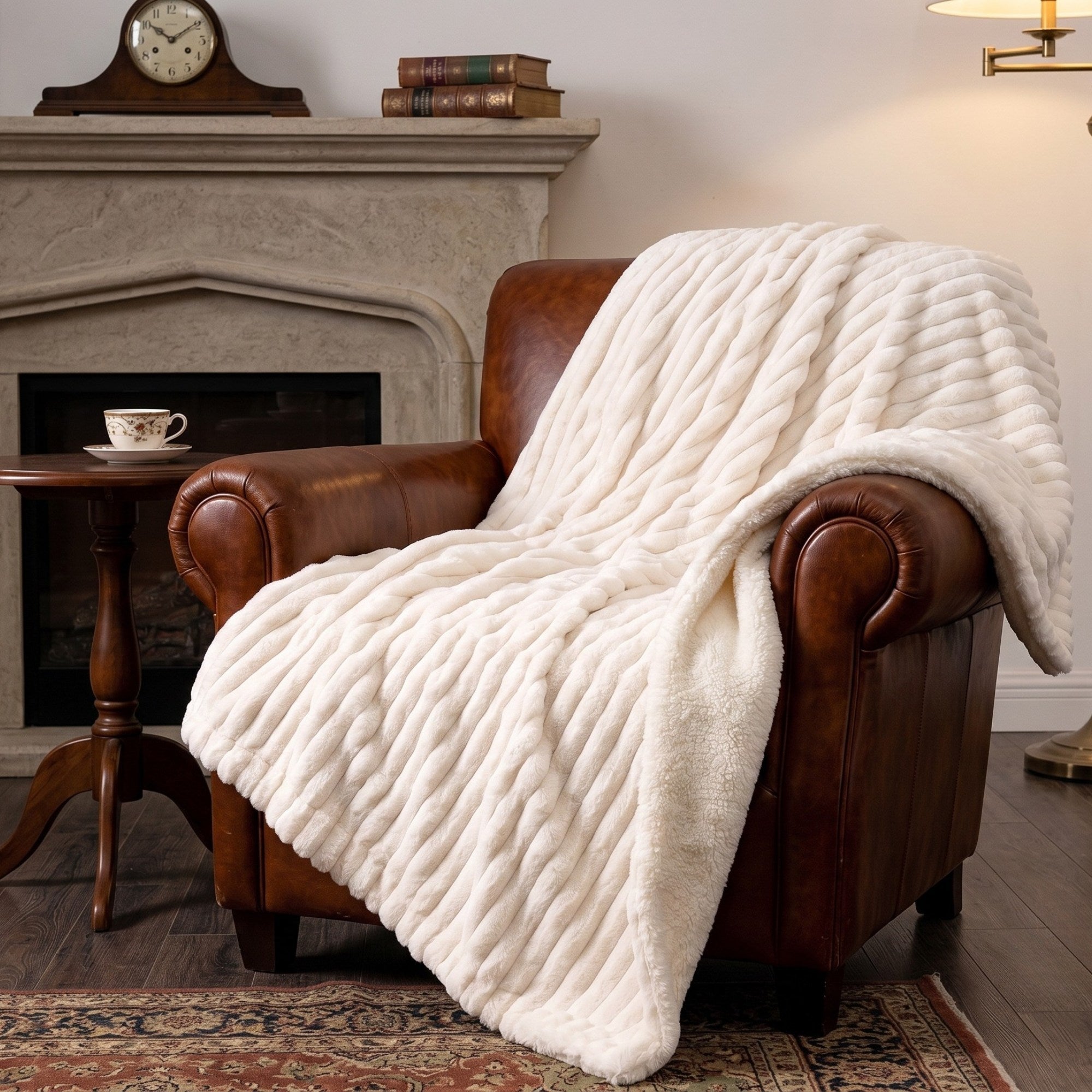 Luxury Double-Sided Faux Rabbit Fur Throw Blanket | Ultra Soft Plush | White, Grey & Powder Pink | 127×152 cm / 150×200 cm