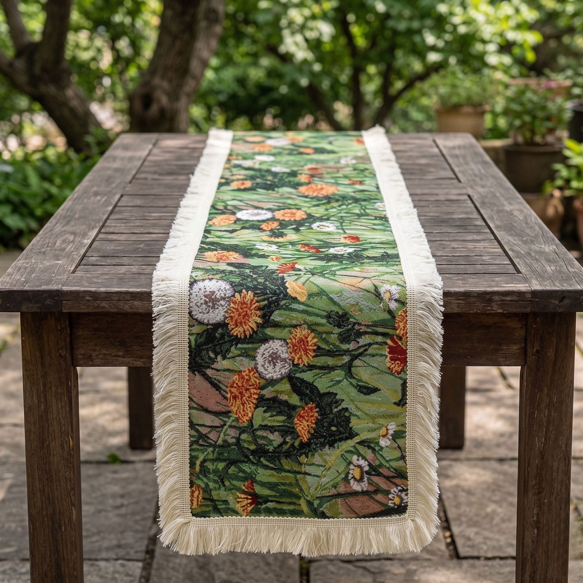Bohemian Floral Table Runner | Vintage Botanical Tassel Table Runner