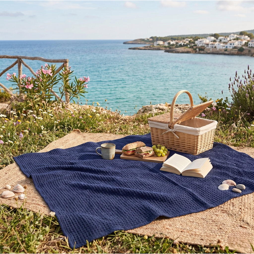 Deep Navy Waffle Blanket – Cozy Layering for Minimalist Homes