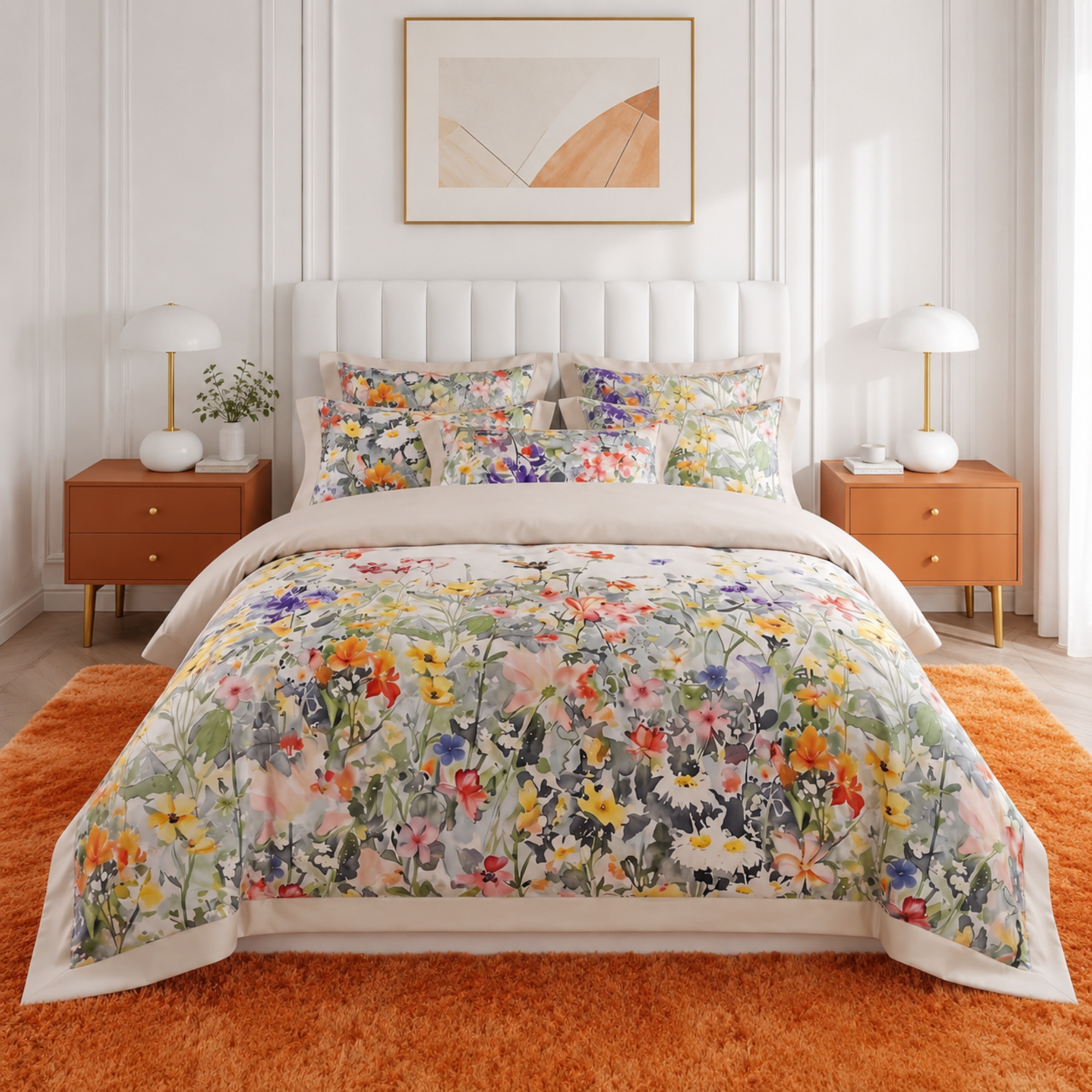 Floral Egyptian Cotton Bedding Set – Luxury Duvet Cover Set with Flat or Fitted Sheet