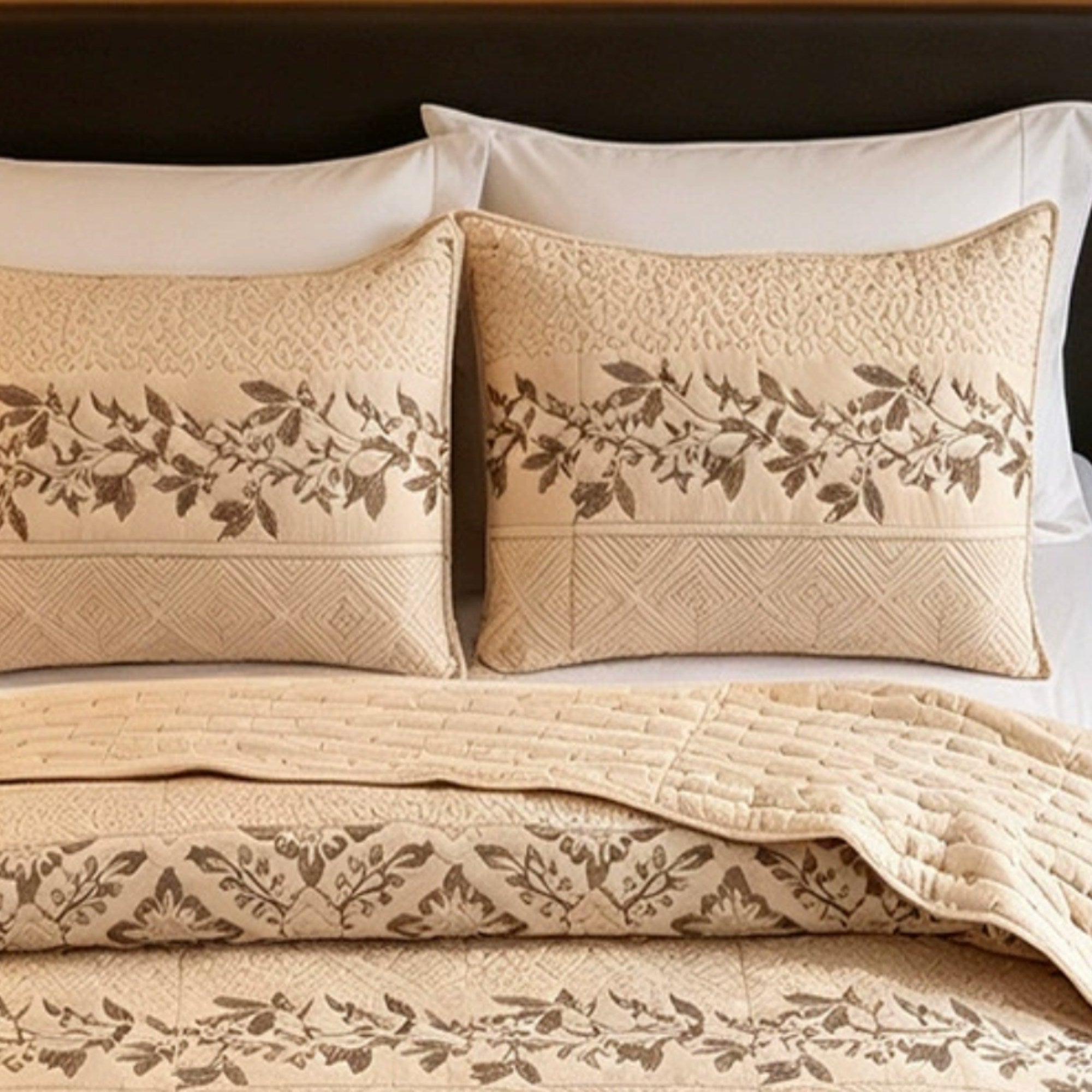 Embroidered Cotton Quilt Set – Luxury Quilted Bedspread | 3 Piece Set