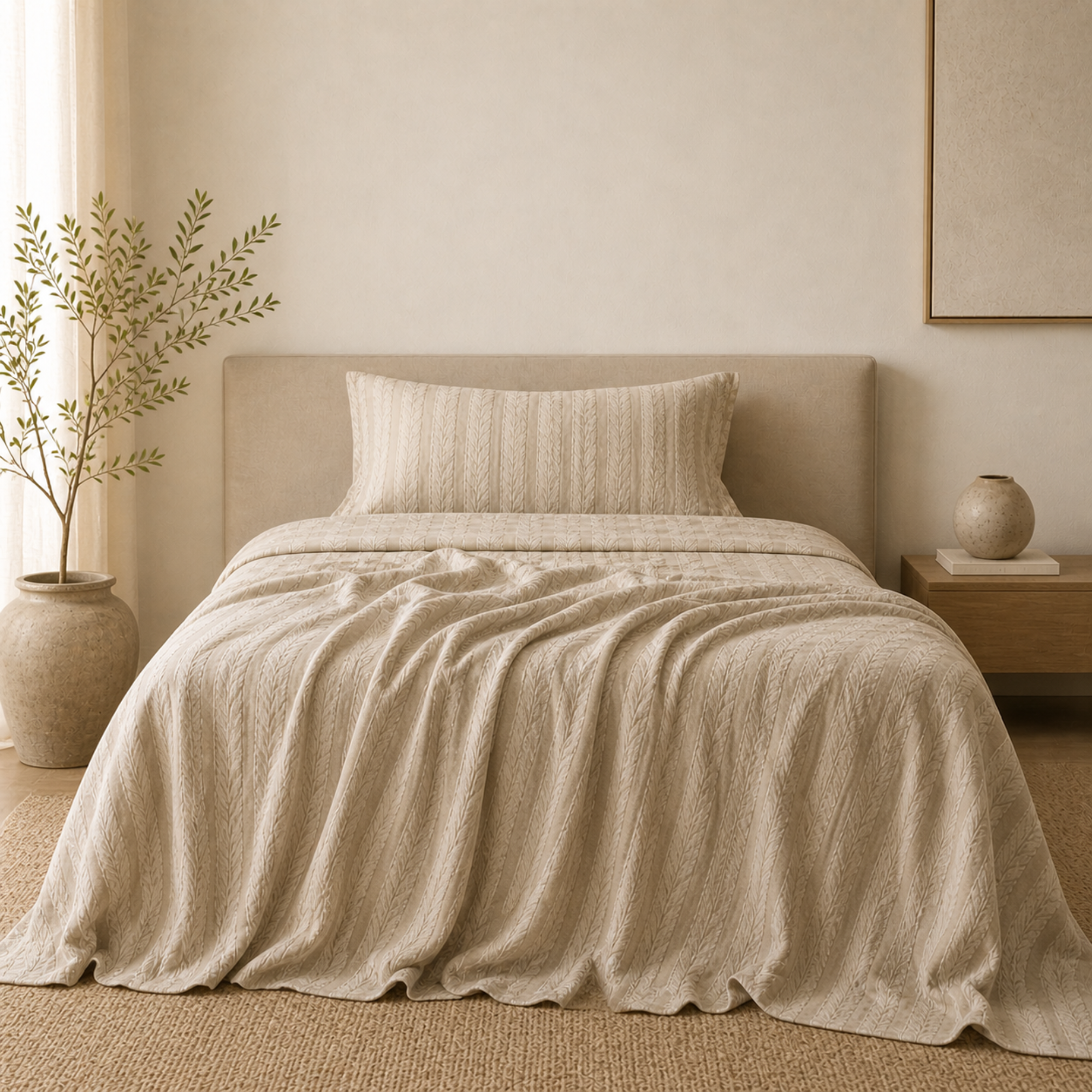 Textured Cotton Linen Throw Blanket – Calm Minimalist Home Decor