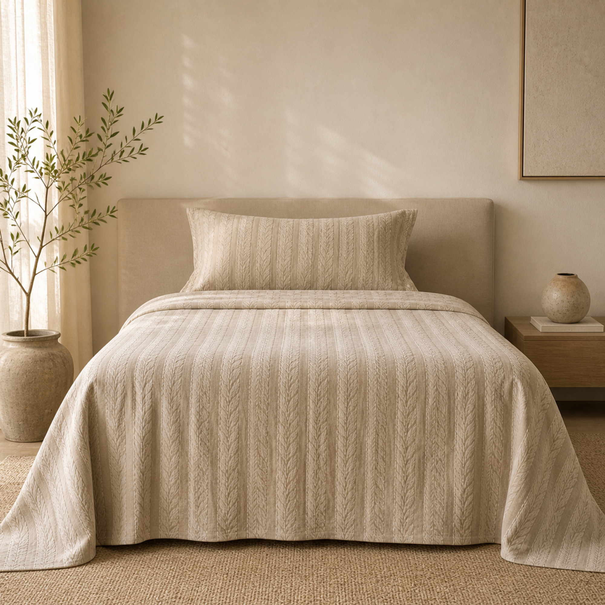 Textured Cotton Linen Throw Blanket – Calm Minimalist Home Decor