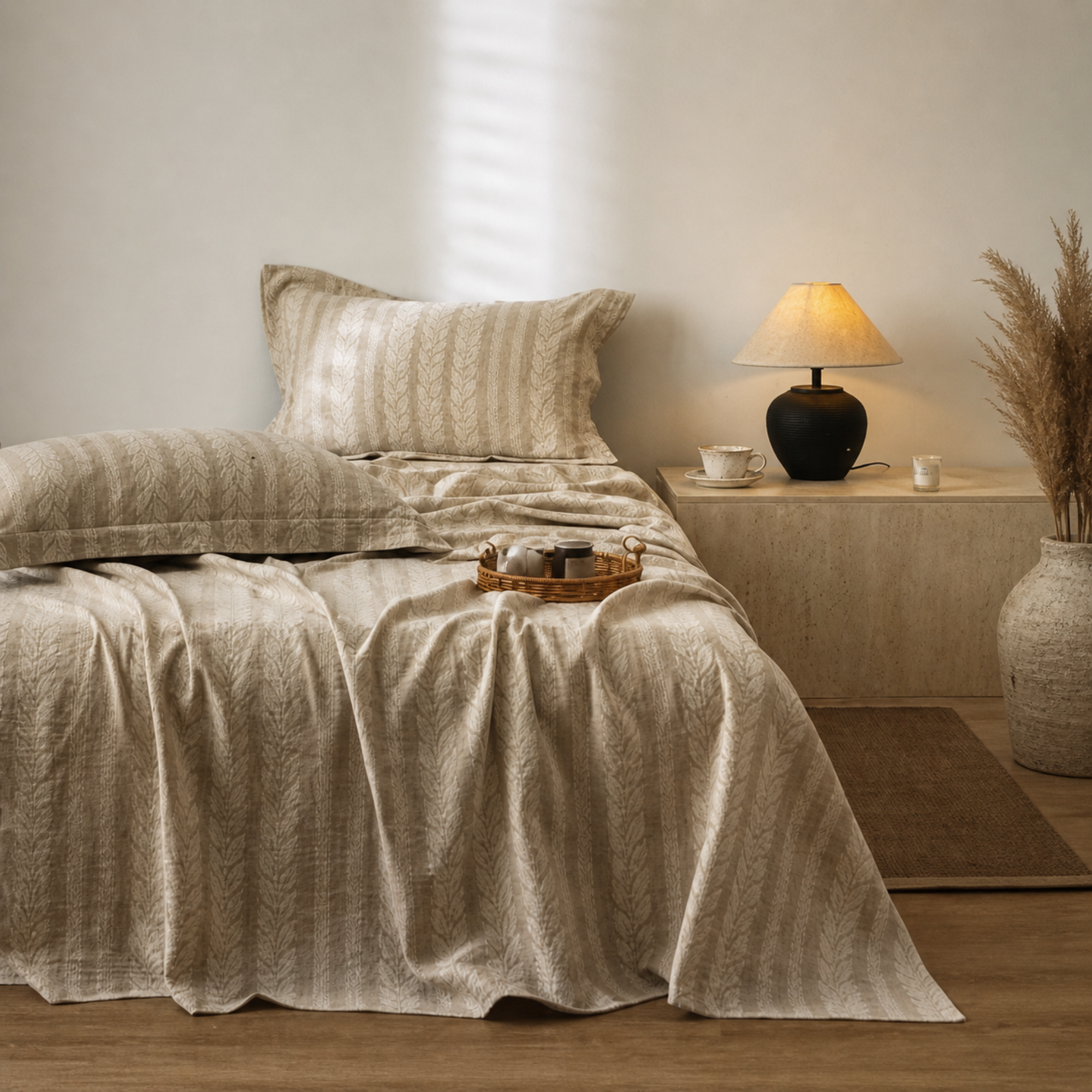 Textured Cotton Linen Throw Blanket – Calm Minimalist Home Decor