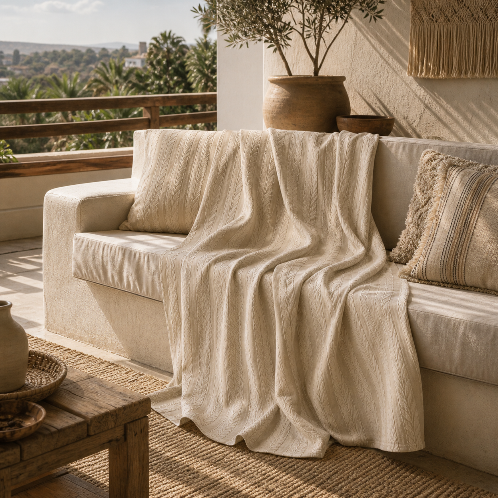 Textured Cotton Linen Throw Blanket – Calm Minimalist Home Decor